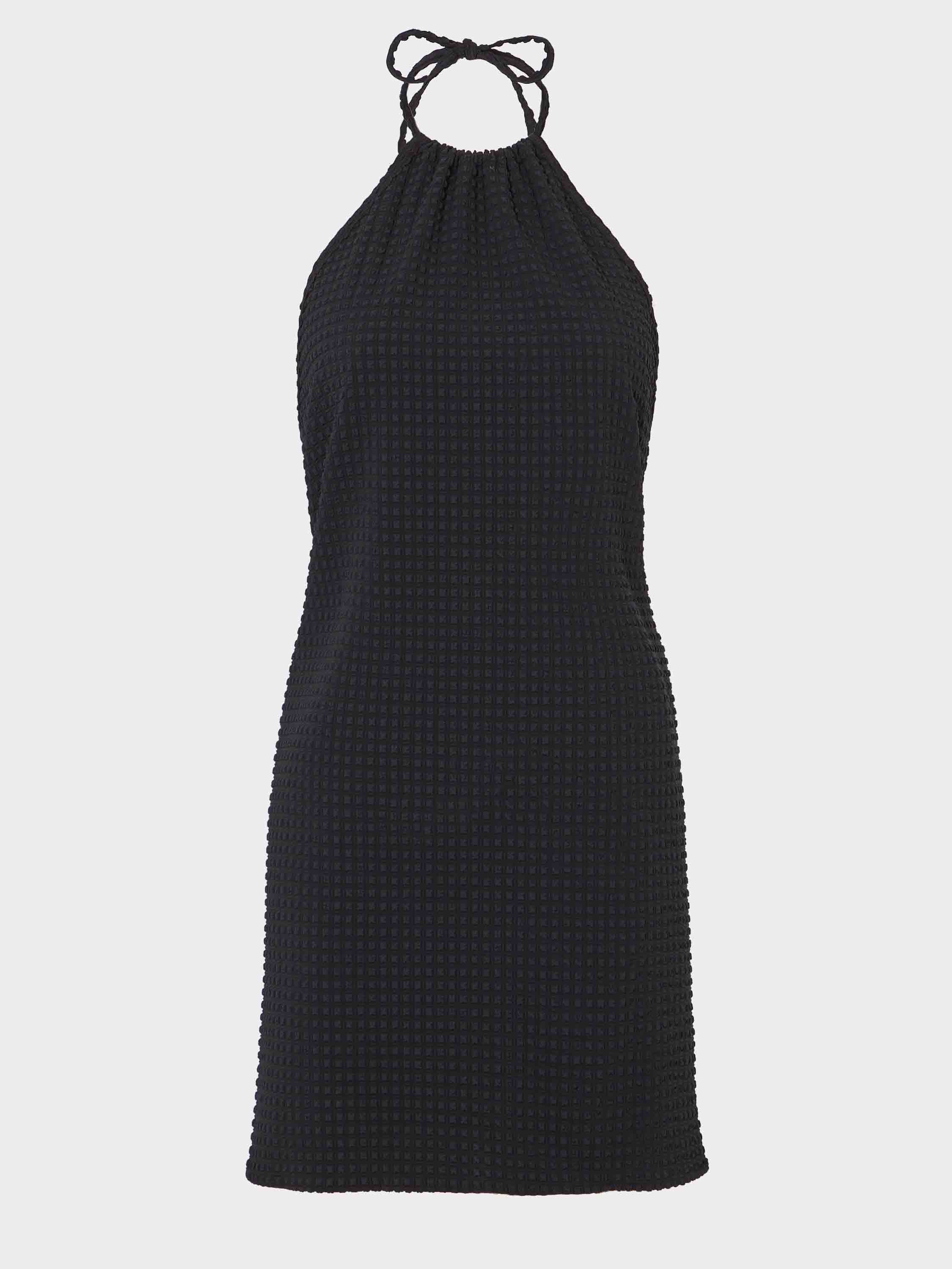 Seersucker Mini Dress - Black