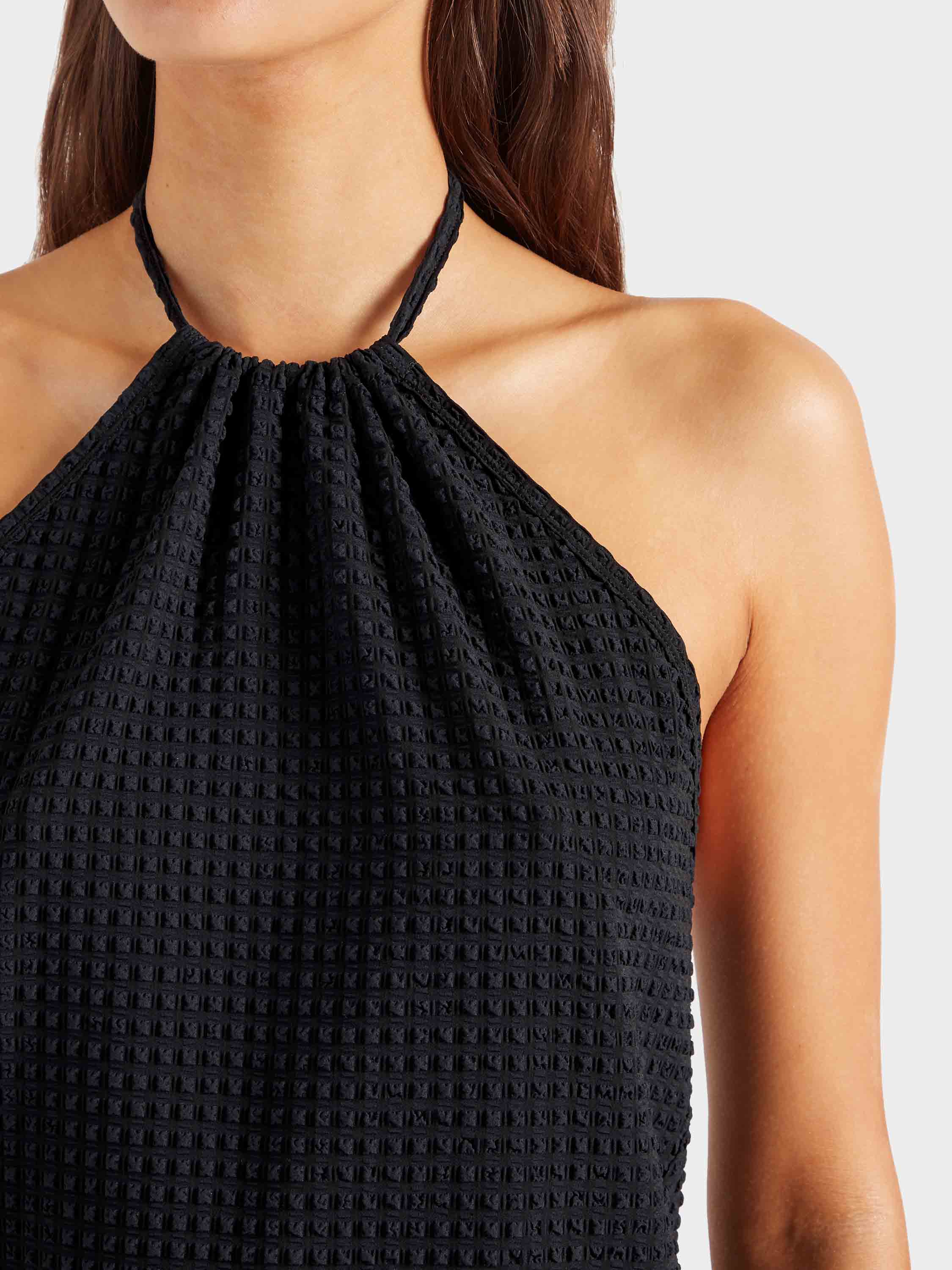 Seersucker Mini Dress - Black