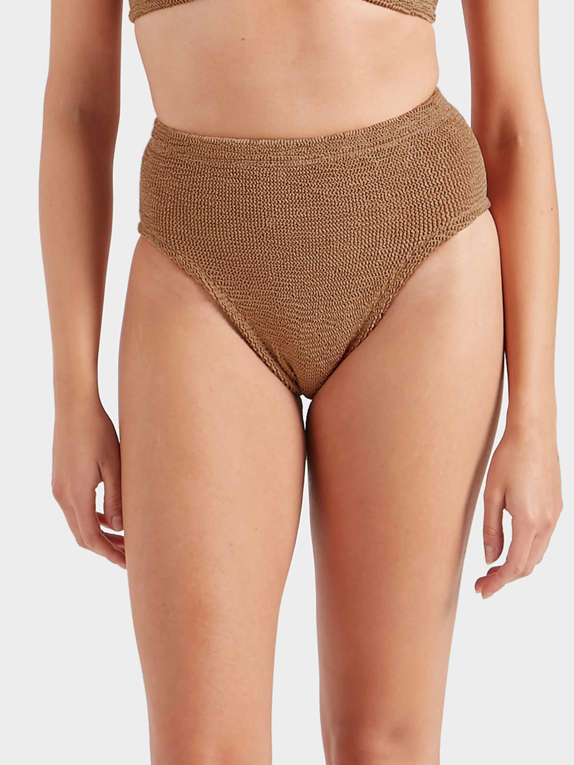 High Waist Bikini Bottom - Metallic Cocoa