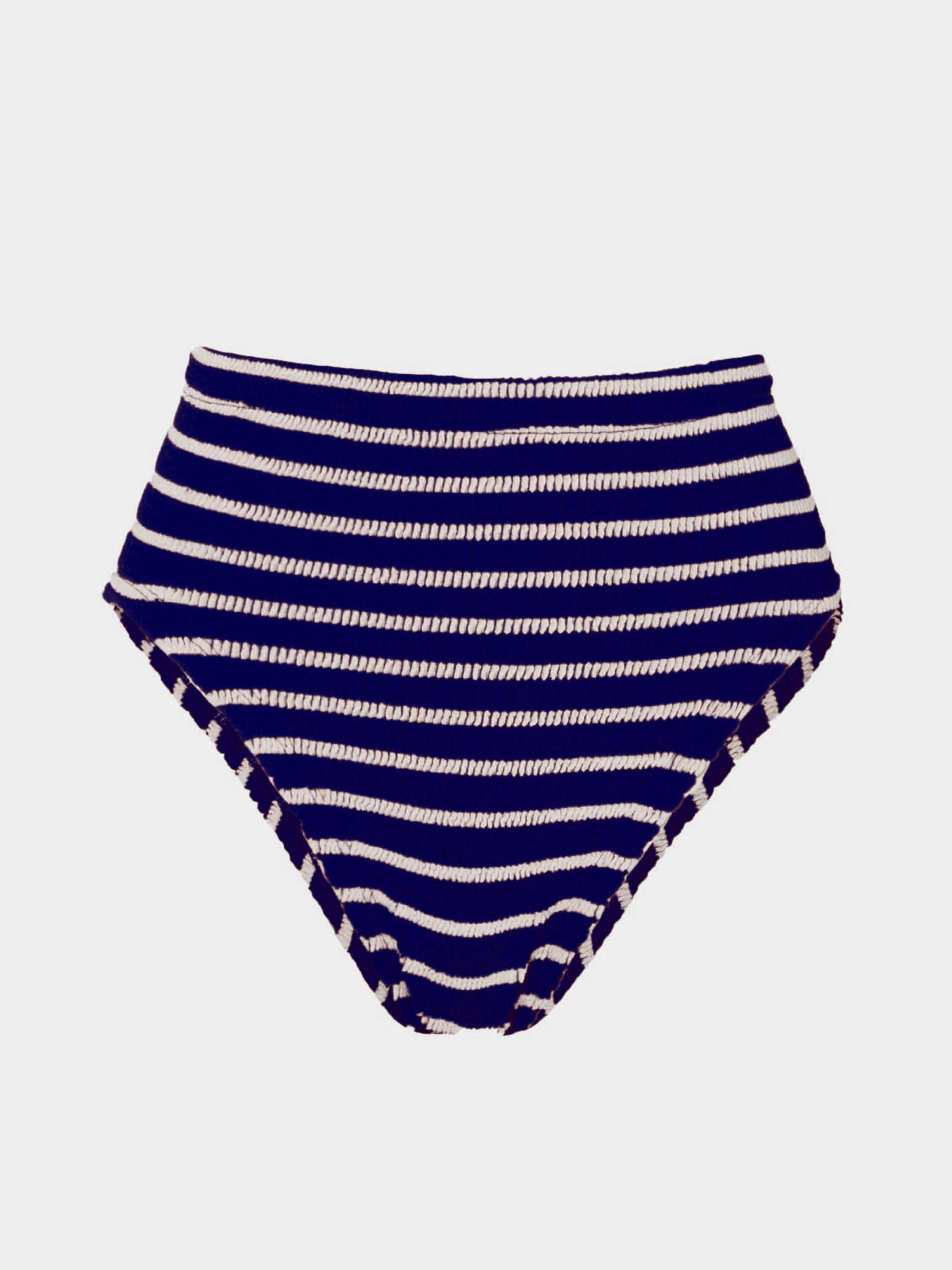 High Waist Bikini Bottom - Navy/White Stripe