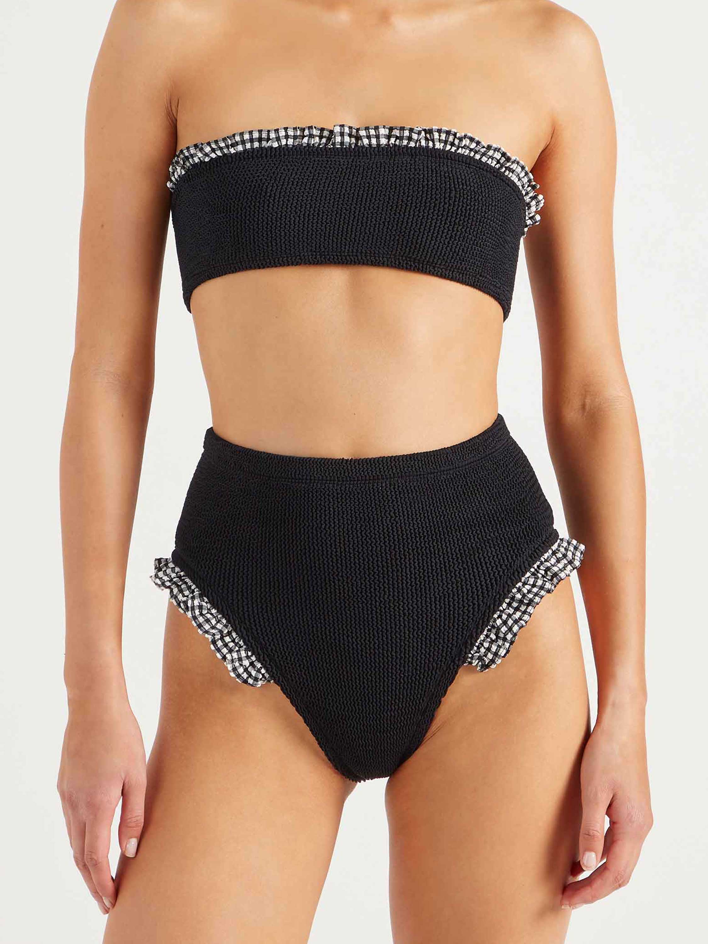 High Waist Bikini Bottom - Black Gingham