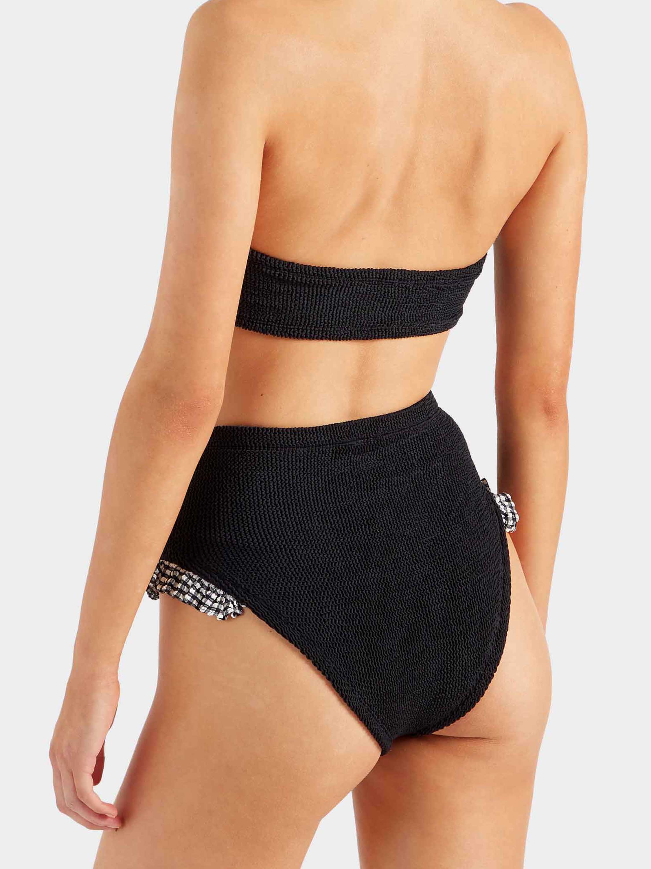 High Waist Bikini Bottom - Black Gingham