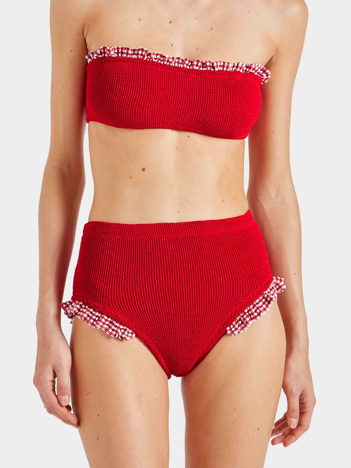 High Waist Bikini Bottom - Red Gingham