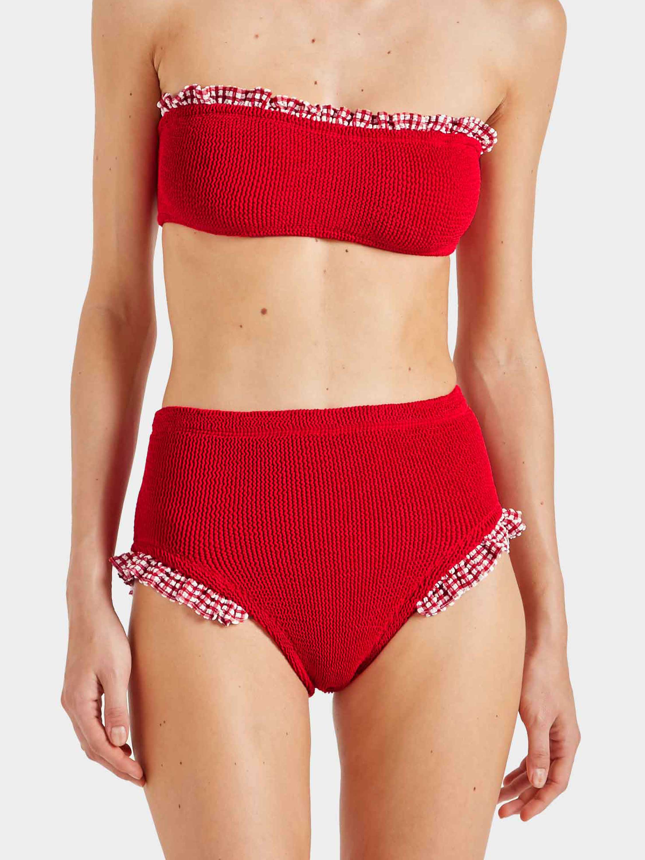 High Waist Bikini Bottom - Red Gingham