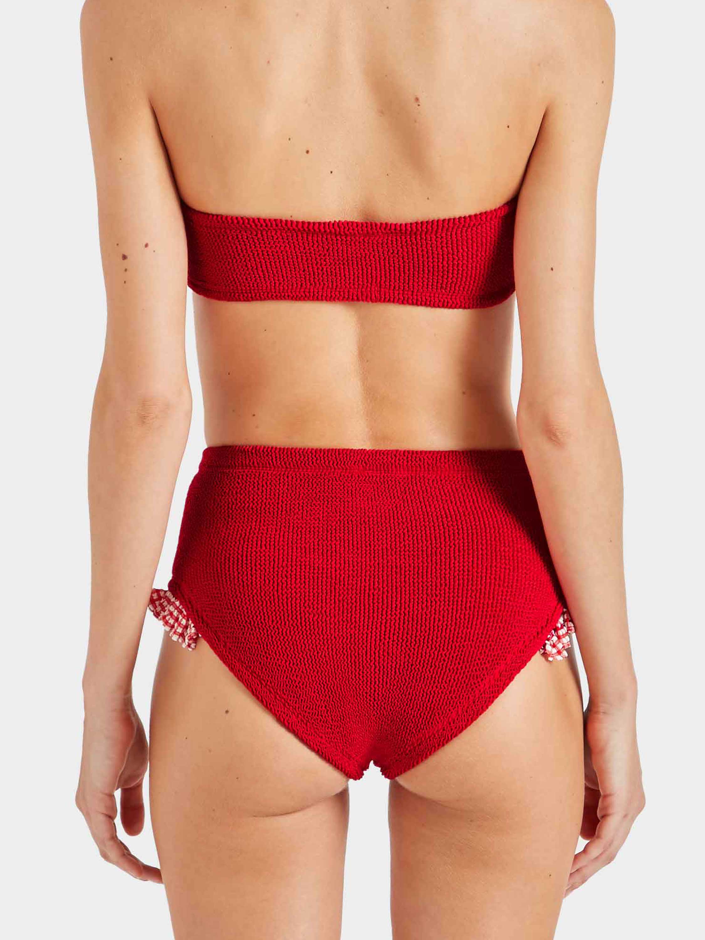 High Waist Bikini Bottom - Red Gingham
