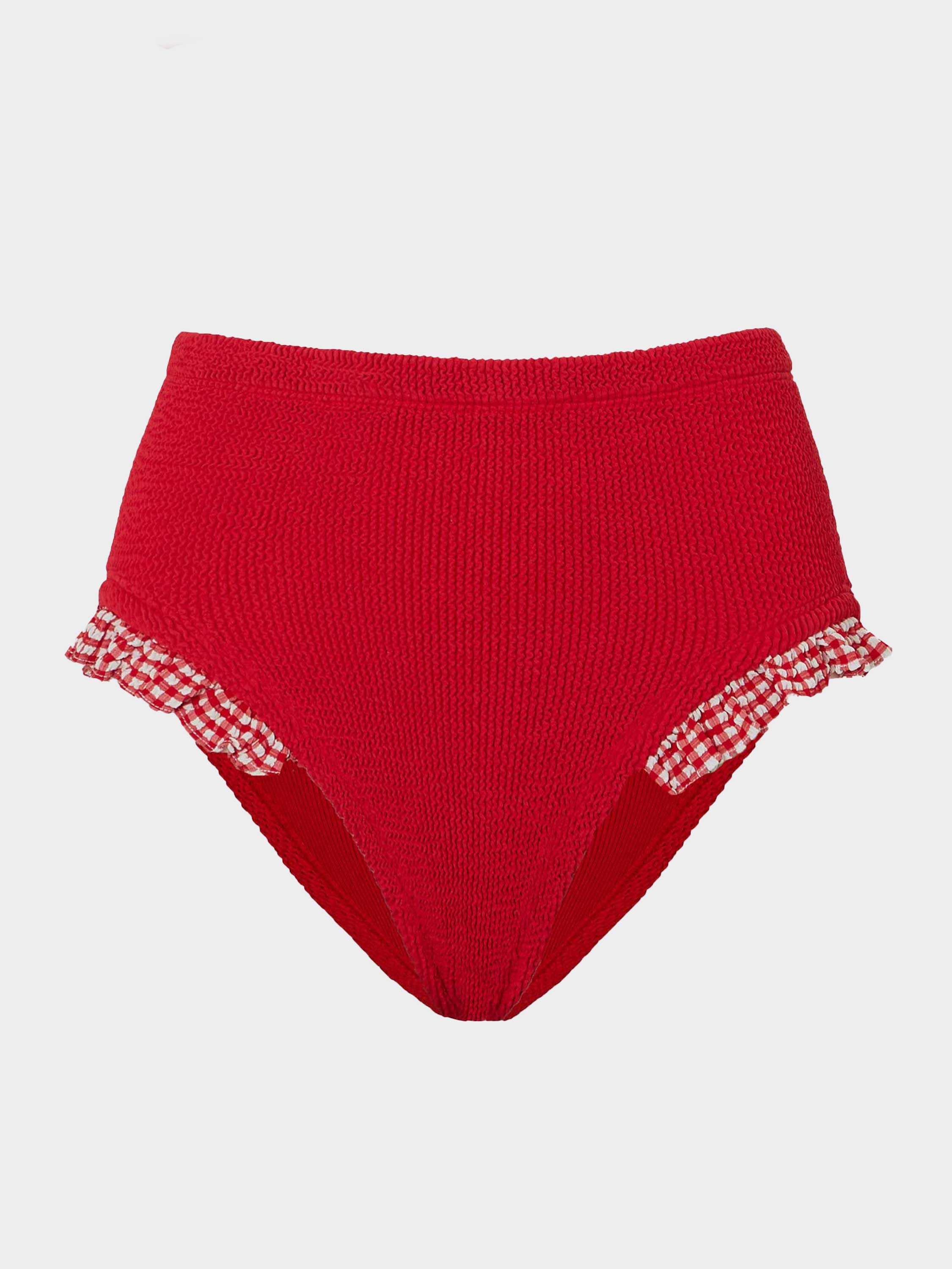 High Waist Bikini Bottom - Red Gingham