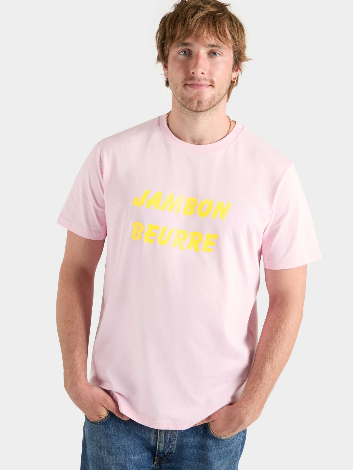 Unisex "Jambon Beurre" Slogan Tee - Pale Pink