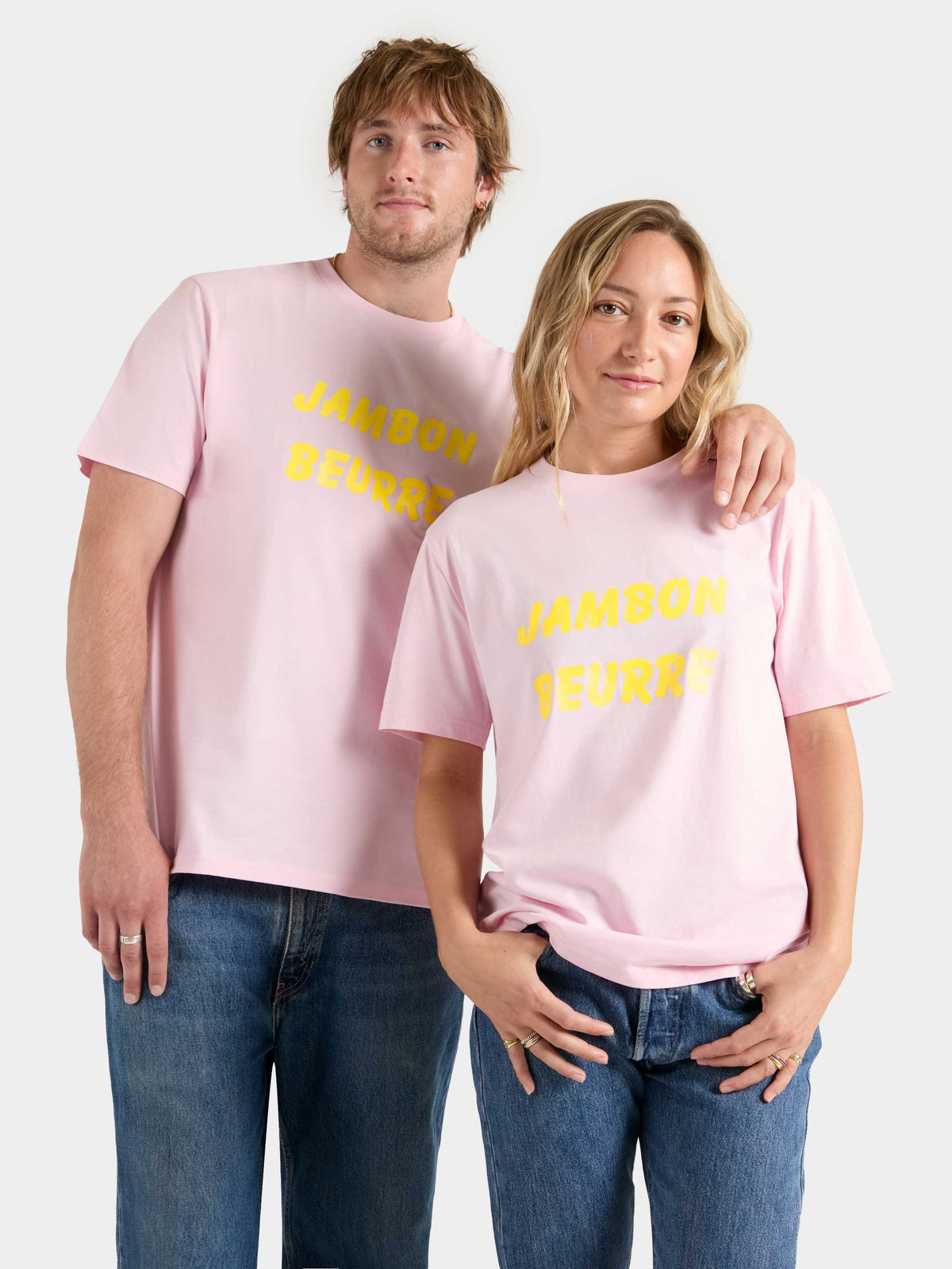 Unisex "Jambon Beurre" Slogan Tee - Pale Pink