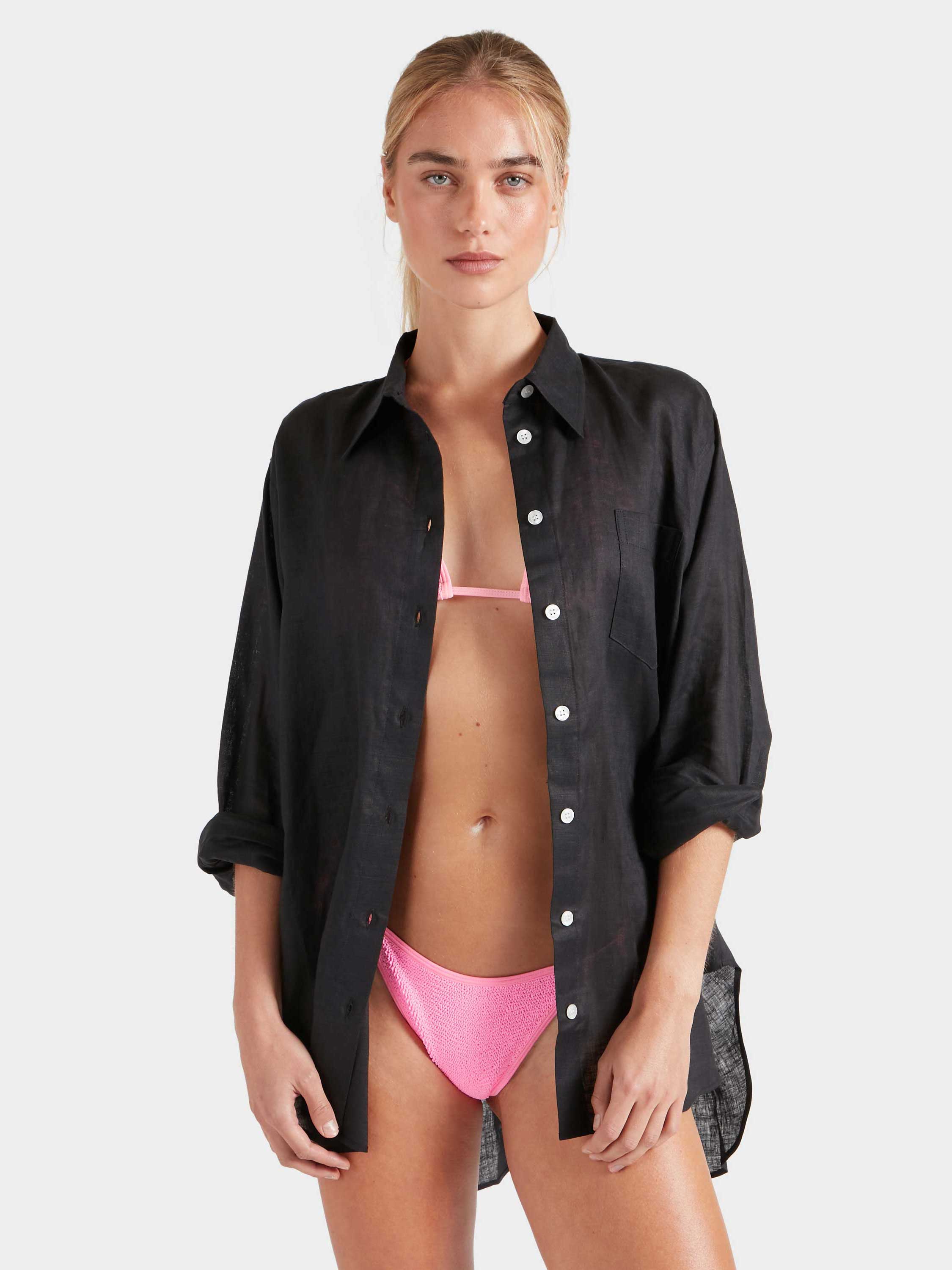 Linen Oversized Shirt - Black