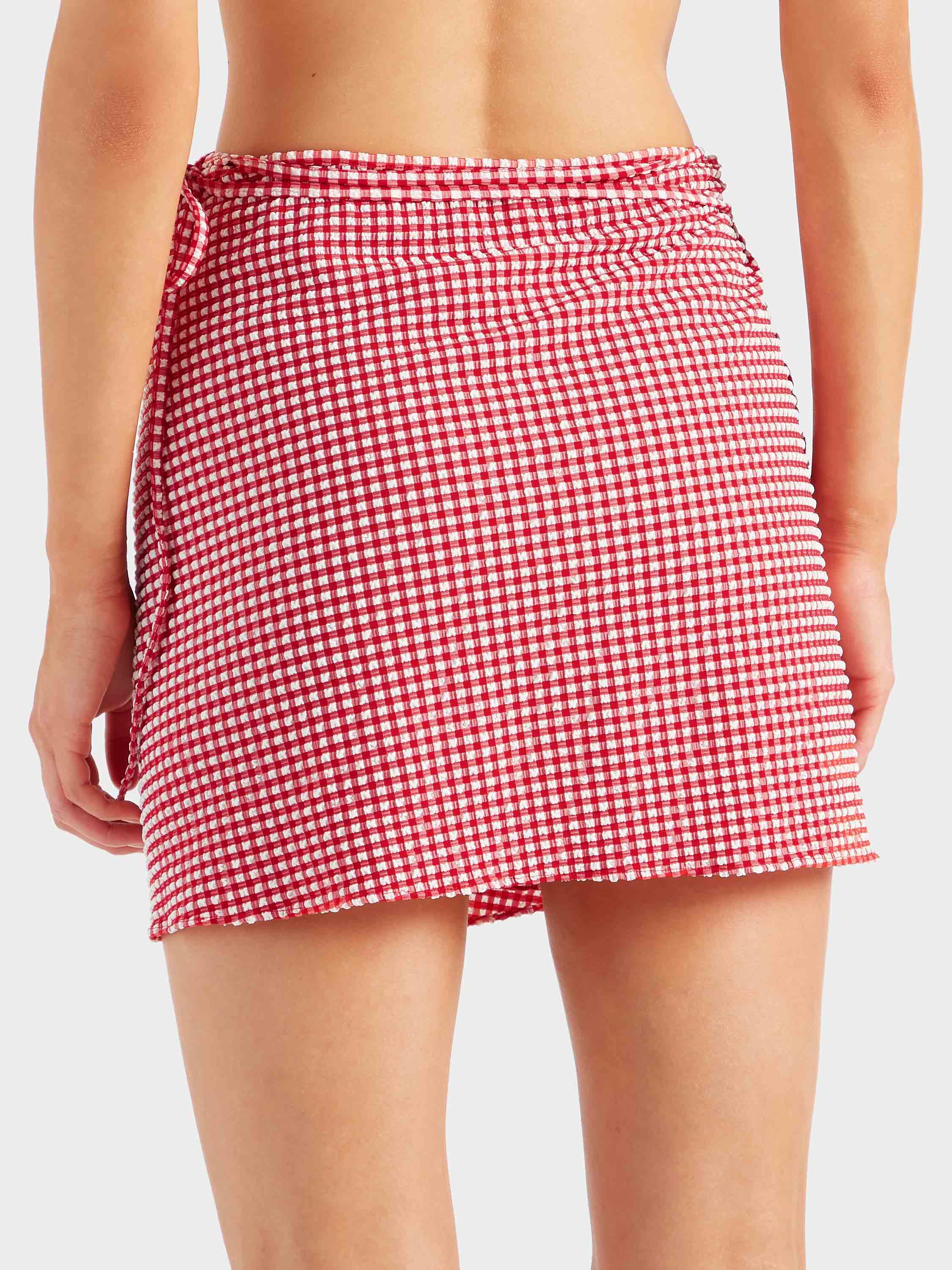 Gingham Seersucker Short Sarong - Red Gingham