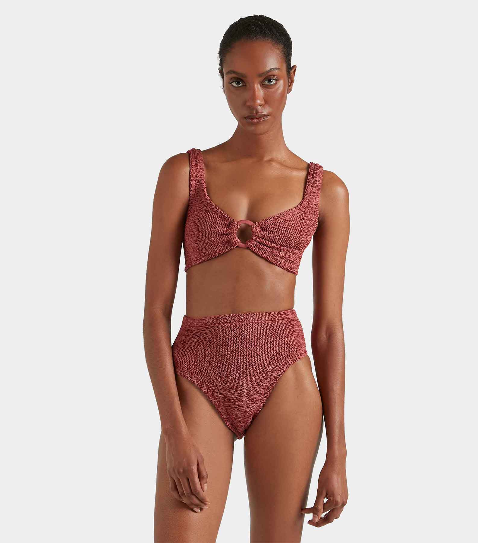 Nadine Bikini With Tonal Hoops - Metallic Rosewood