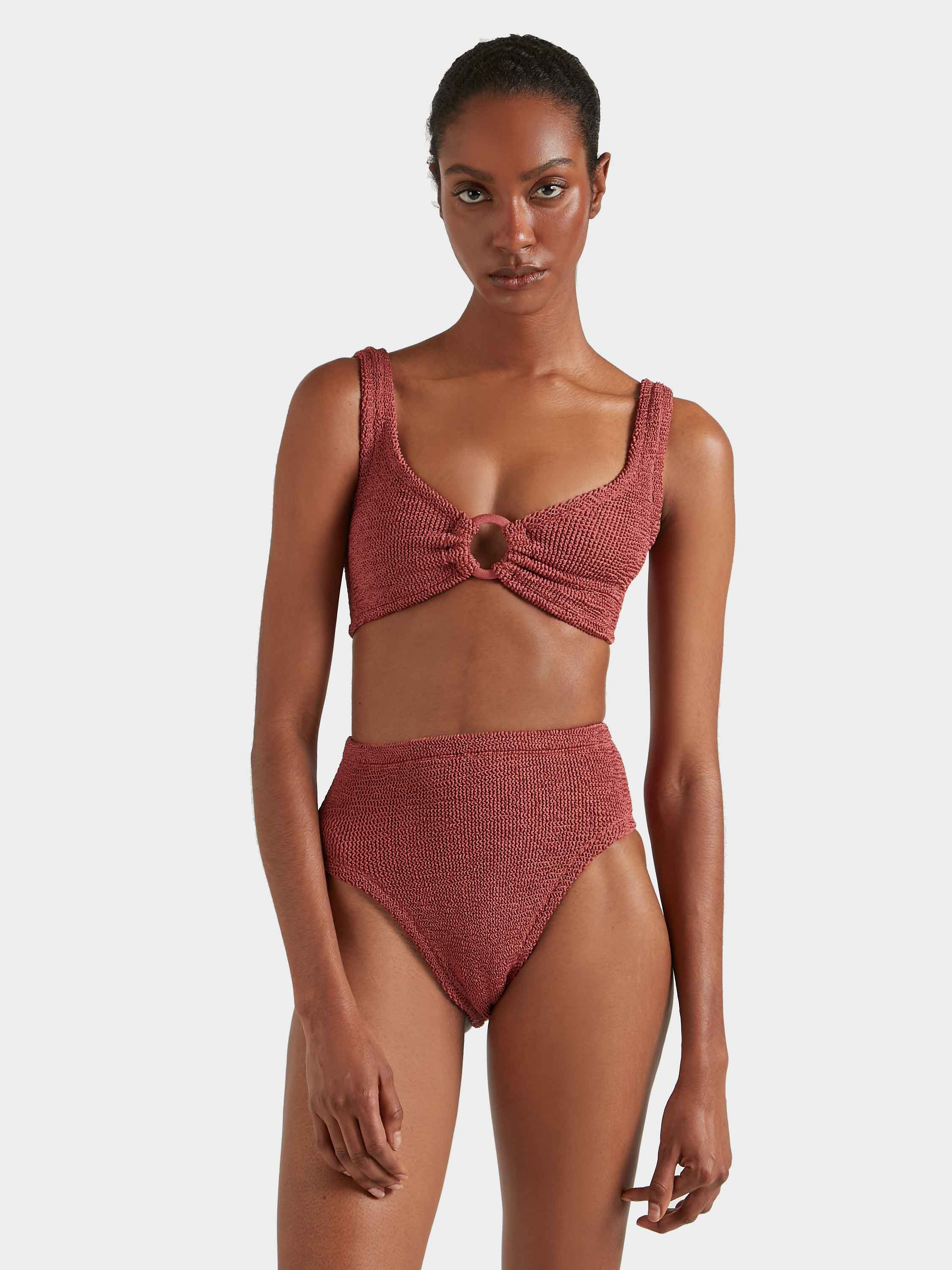 Nadine Bikini With Tonal Hoops - Metallic Rosewood