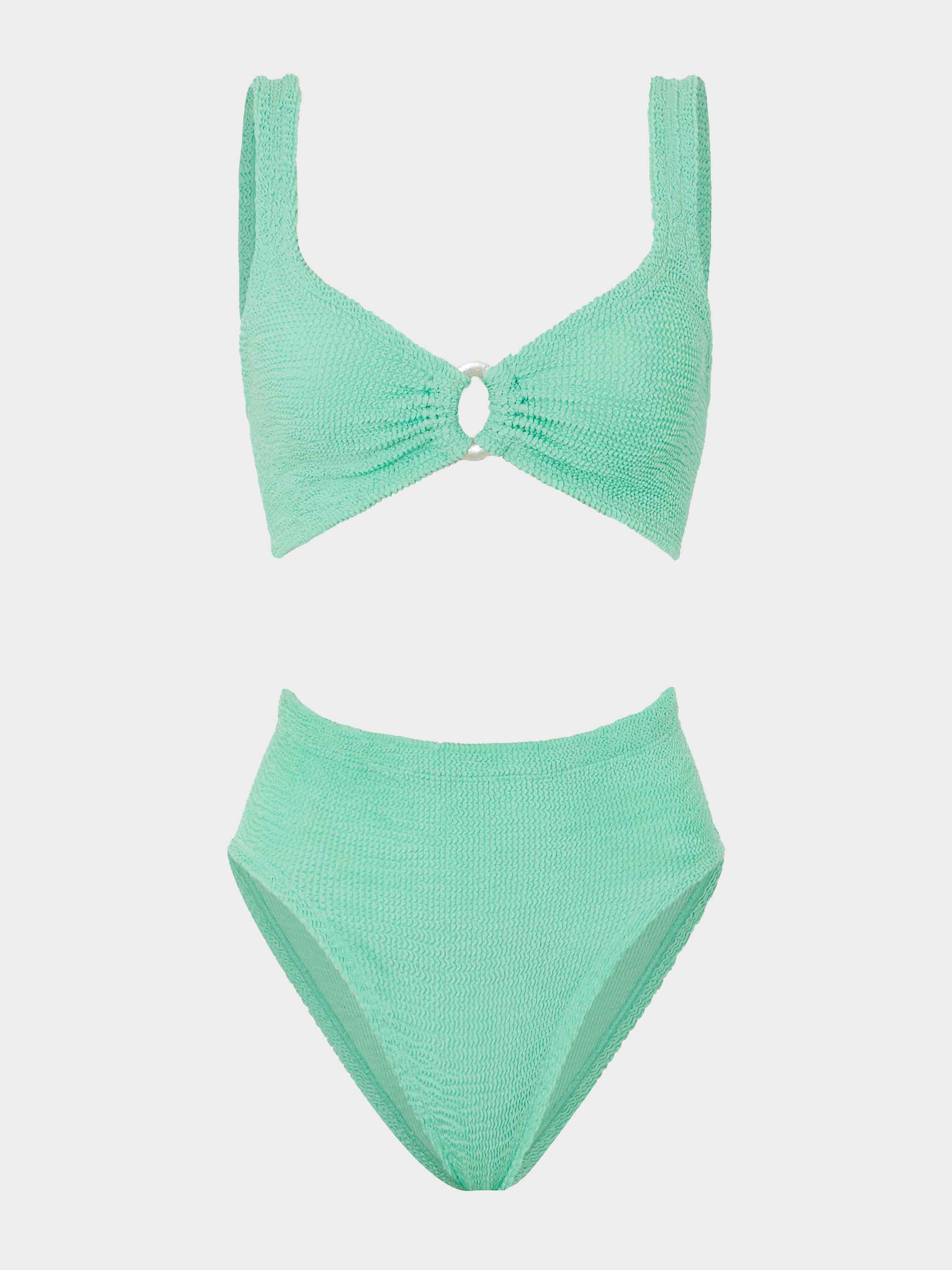 Nadine Bikini With Pearly Hoop - Metallic Mint