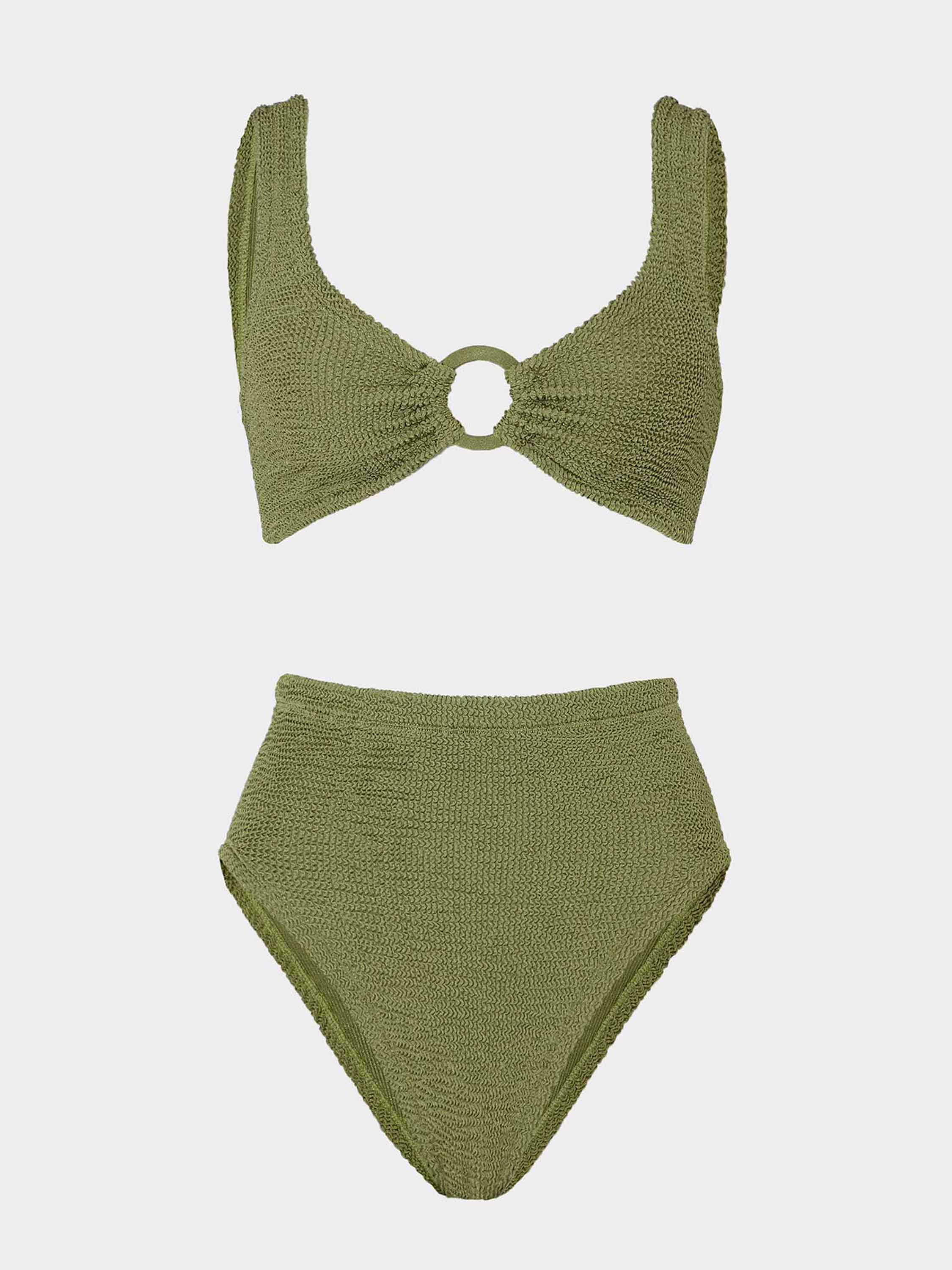 Nadine Bikini With Tonal Hoops - Metallic Moss