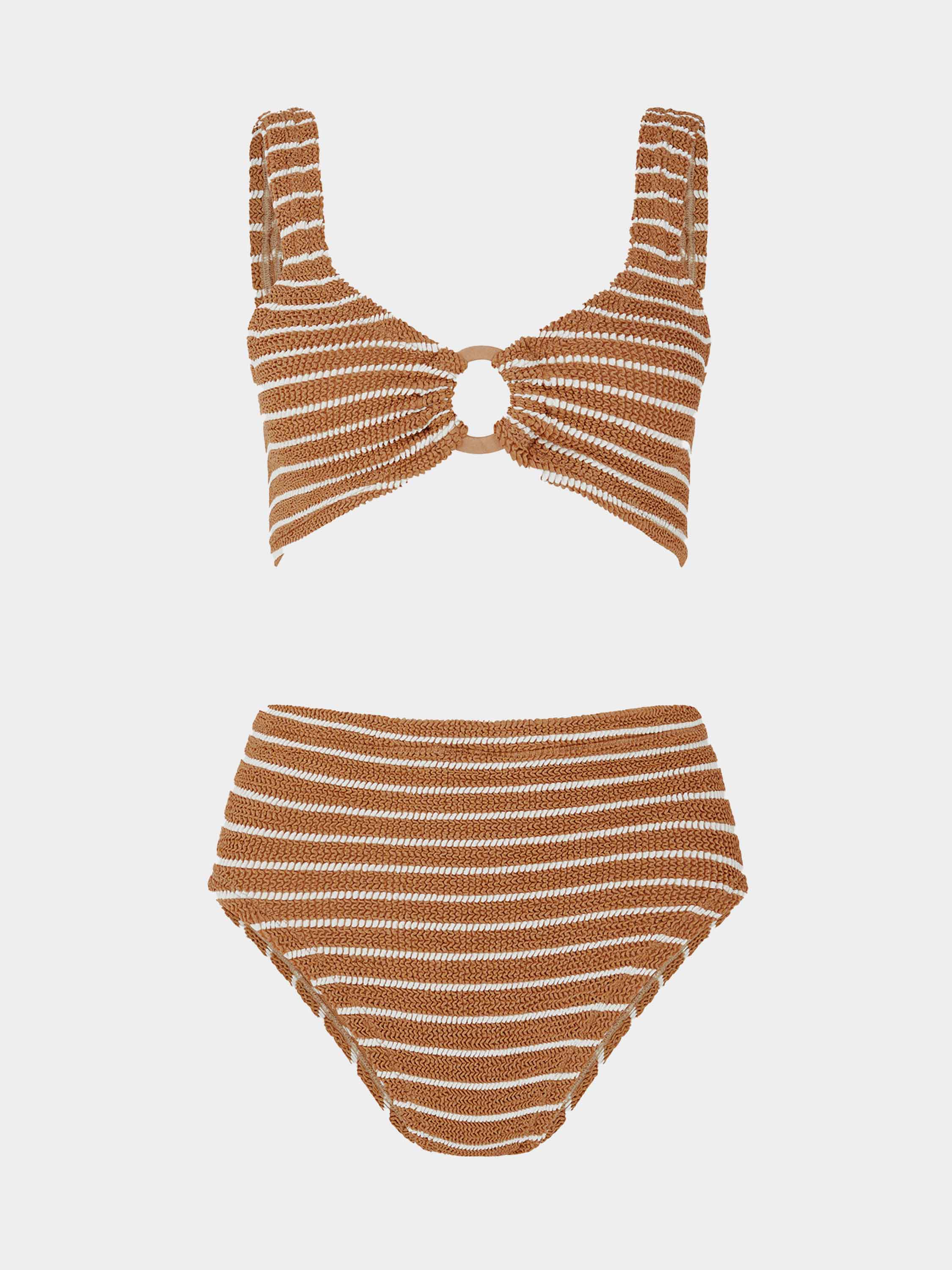 Nadine Bikini With Tonal  Hoops - Metallic Cocoa/White Stripe
