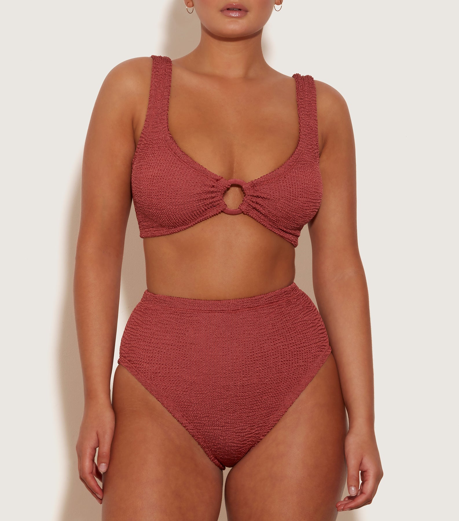 Nadine Bikini With Tonal Hoops - Metallic Rosewood