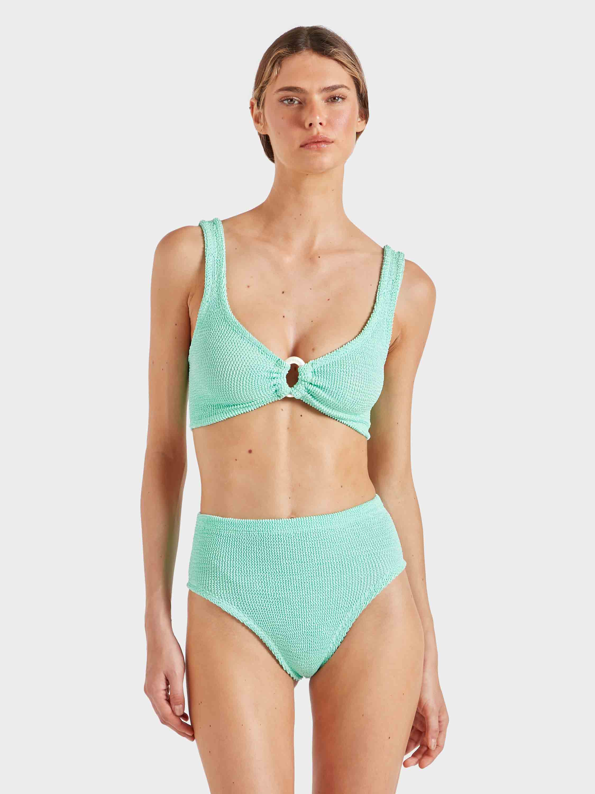 Nadine Bikini With Pearly Hoop - Metallic Mint