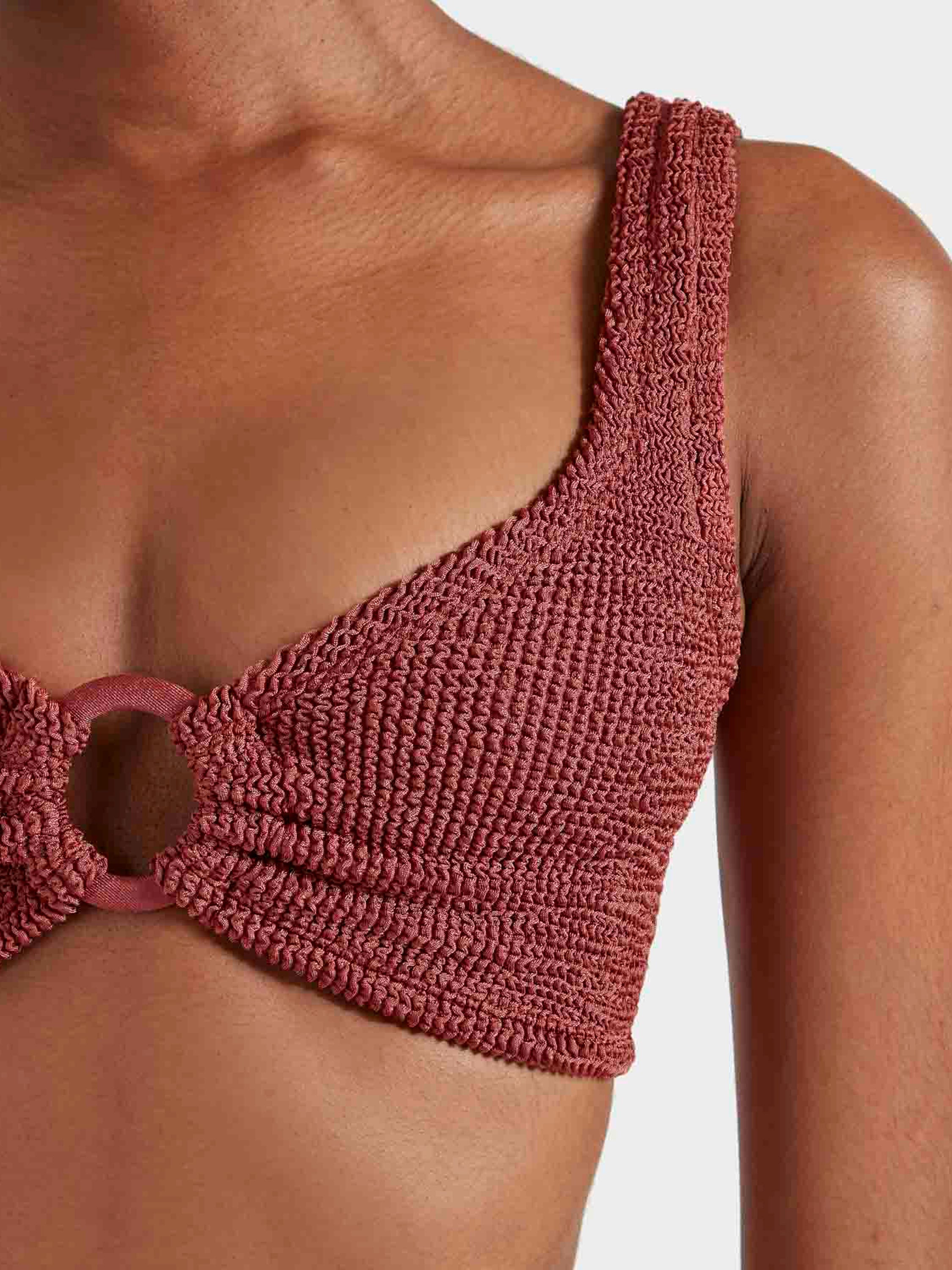 Nadine Bikini With Tonal Hoops - Metallic Rosewood