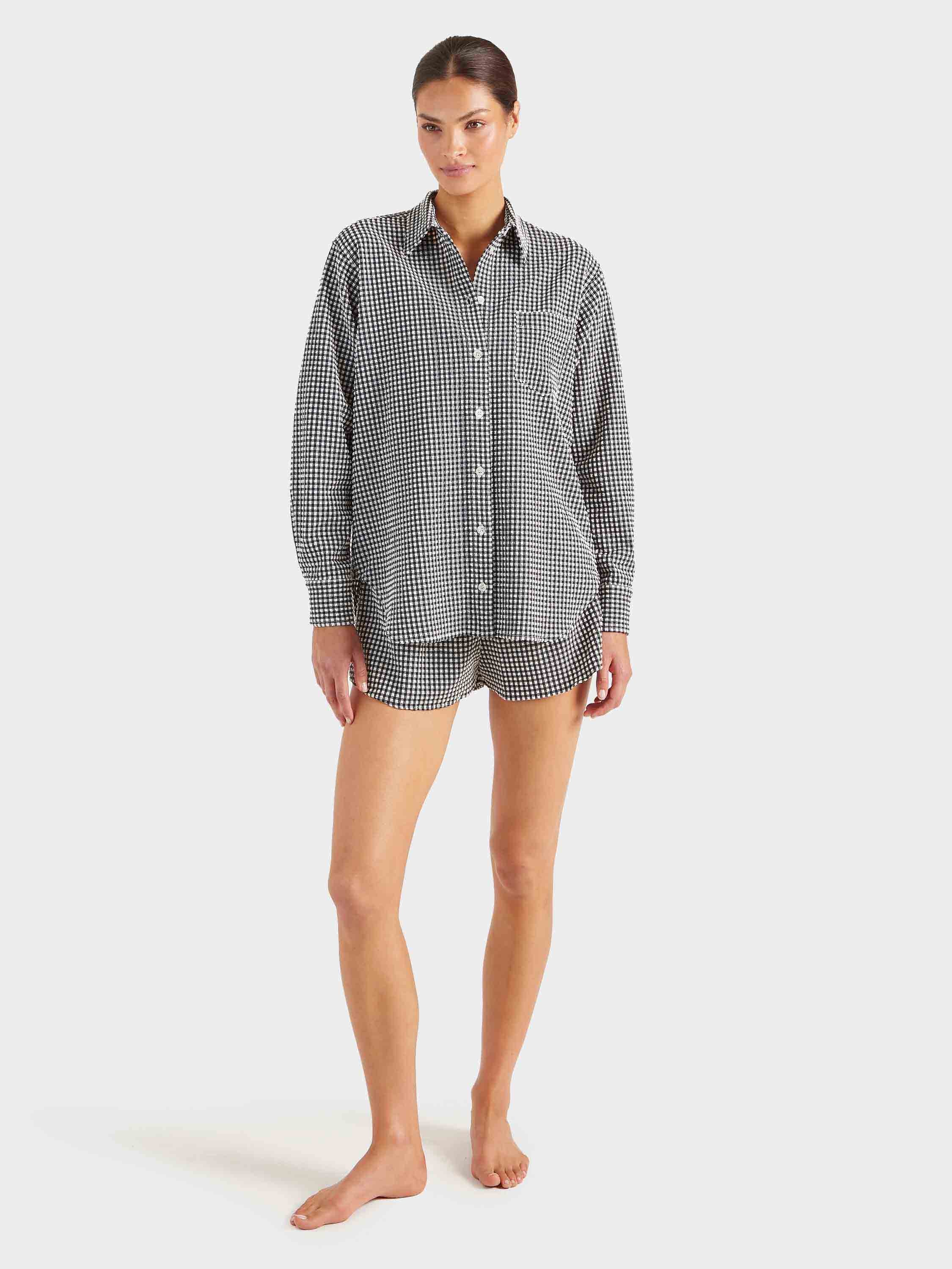 Gingham Seersucker Shirt - Black Gingham