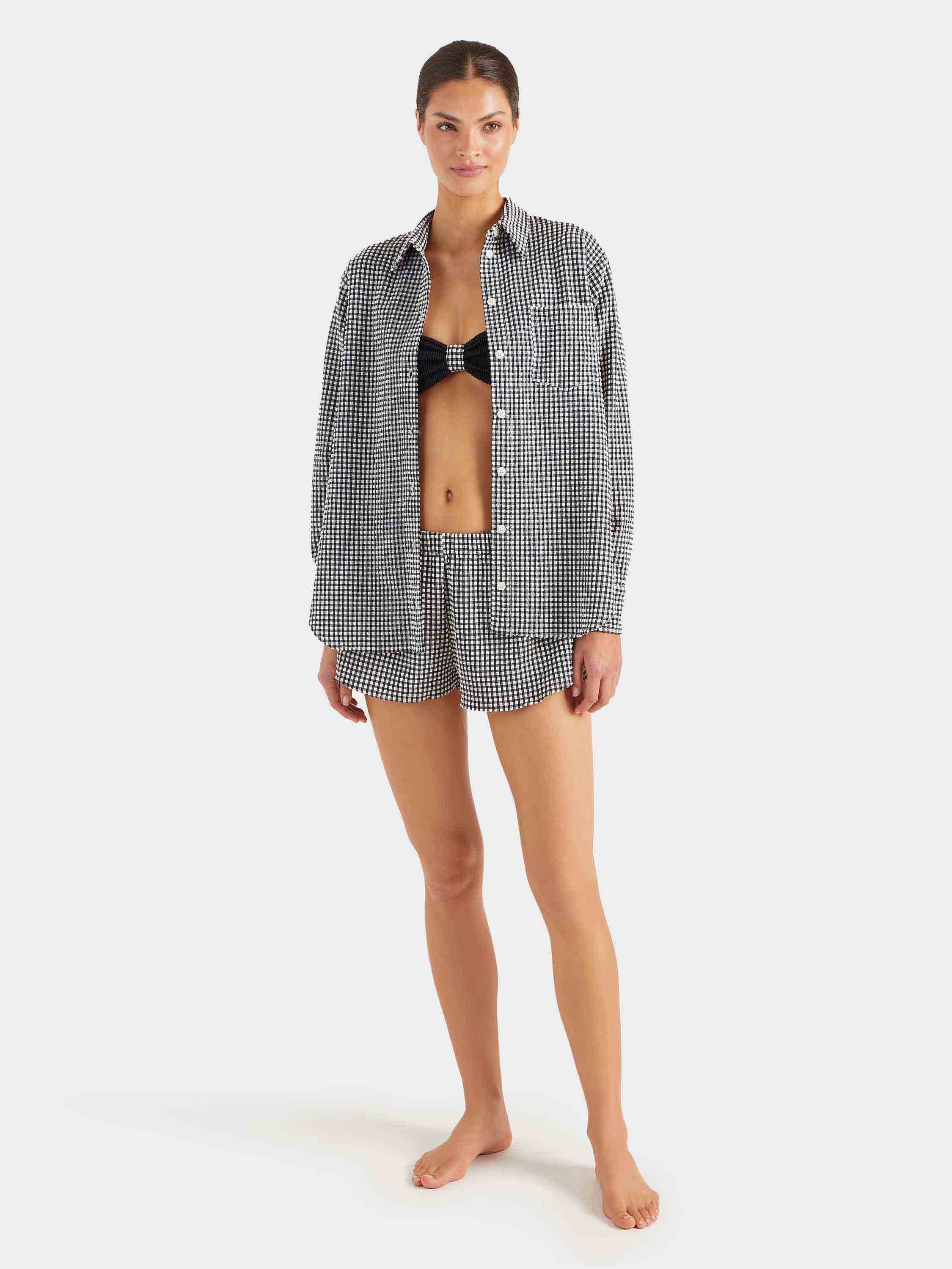 Gingham Seersucker Shirt - Black Gingham