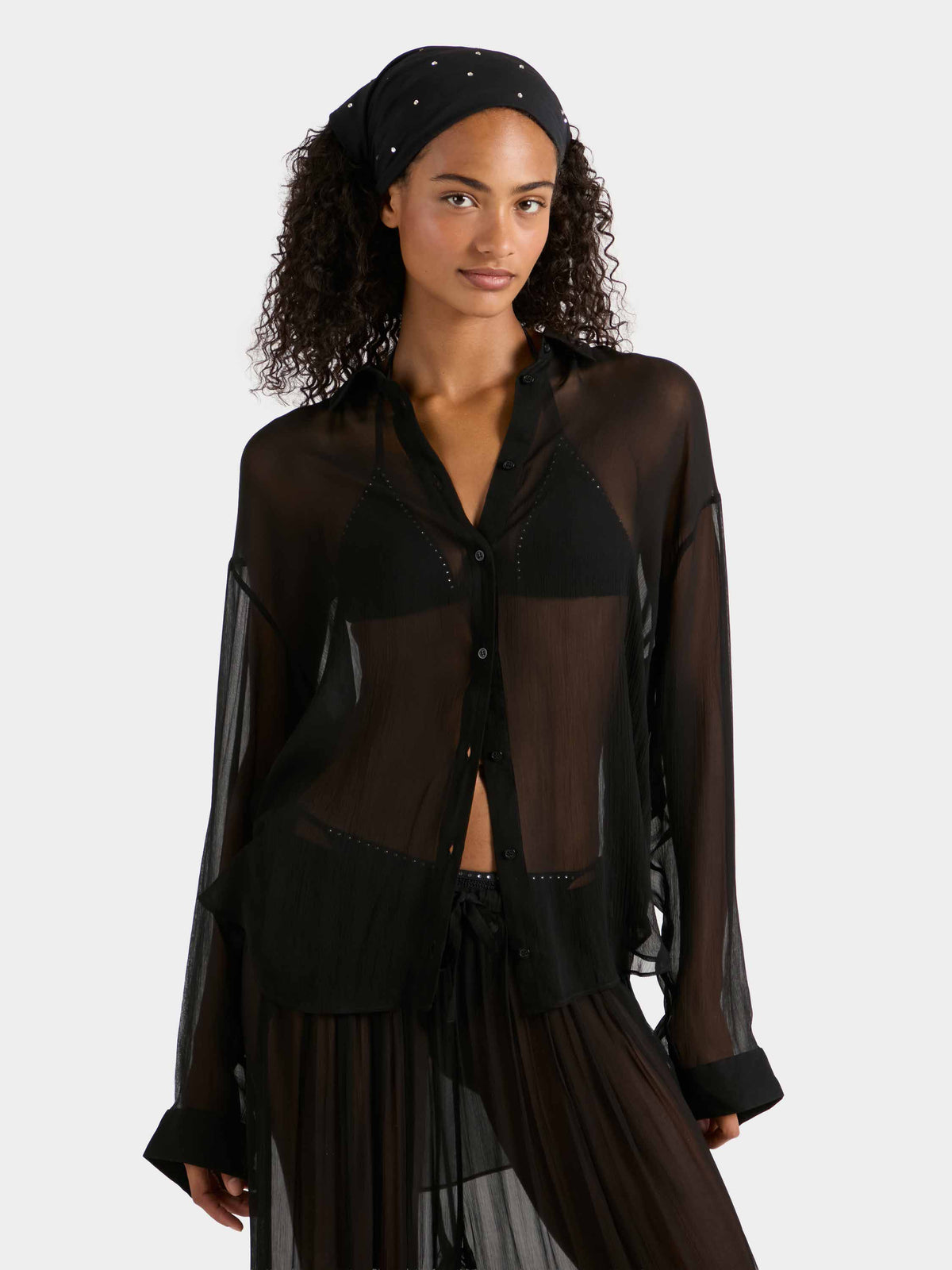 Oversized Shirt Sheer - Black