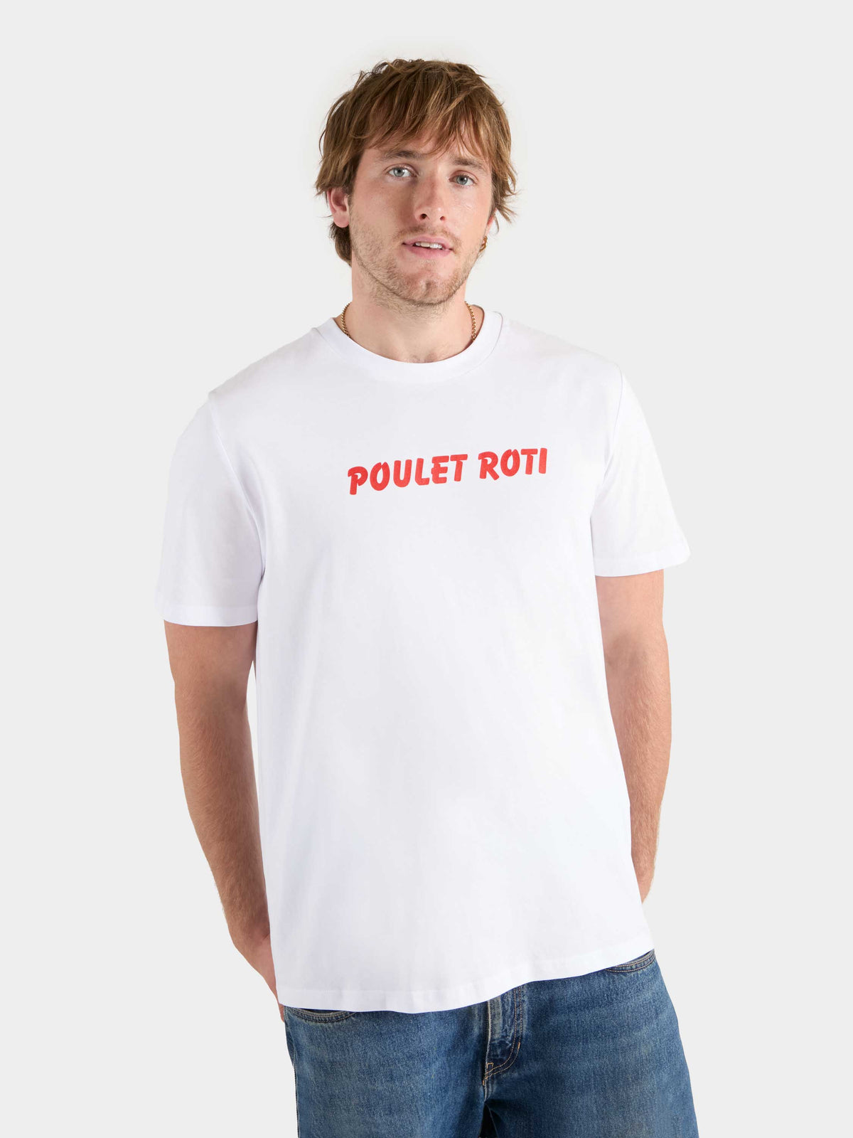 Unisex "Poulet Roti" Slogan Tee - White