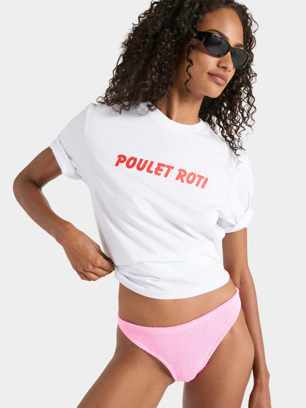 Unisex "Poulet Roti" Slogan Tee - White