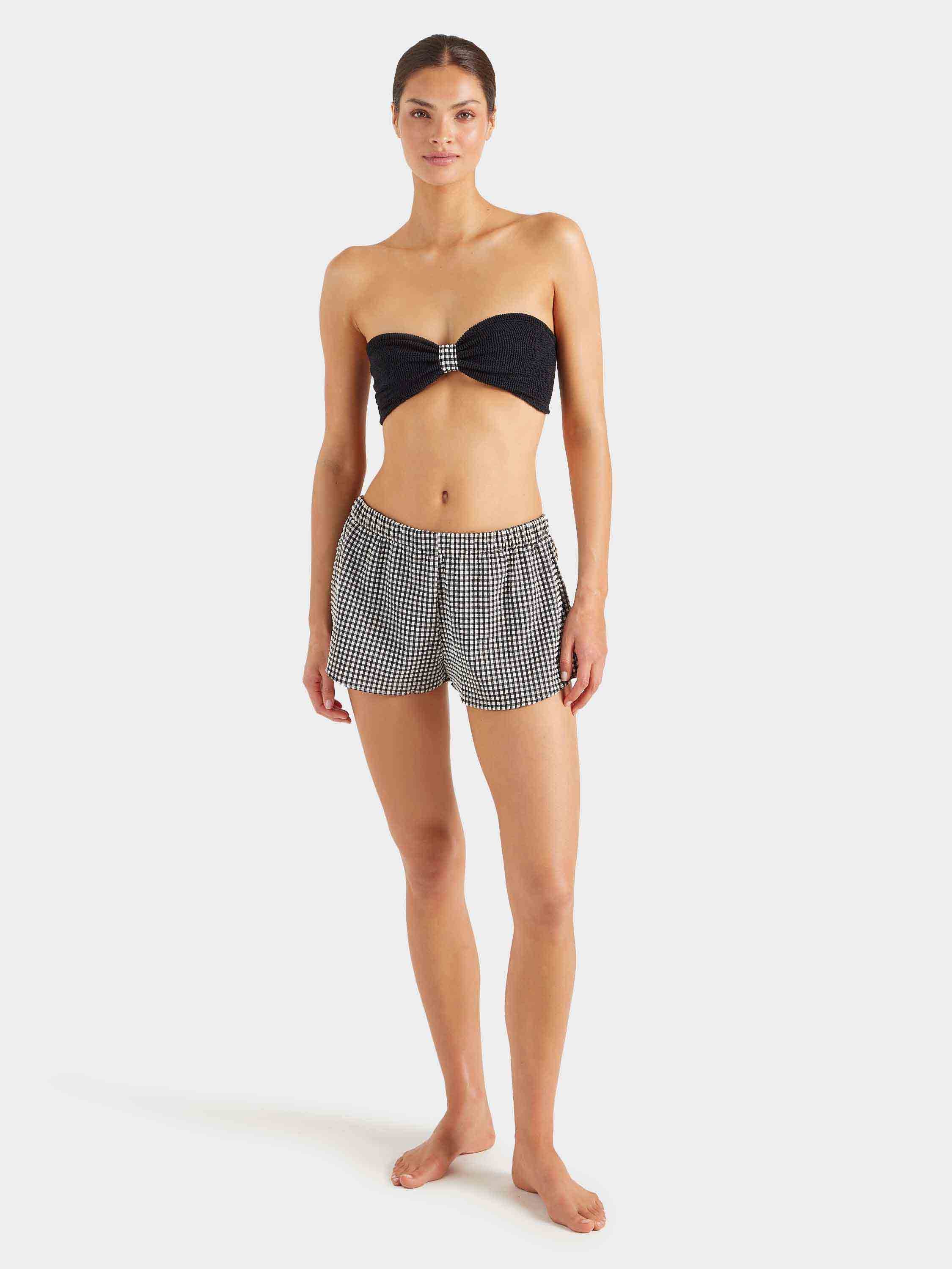 Gingham Seersucker Swim Shorts - Black Gingham