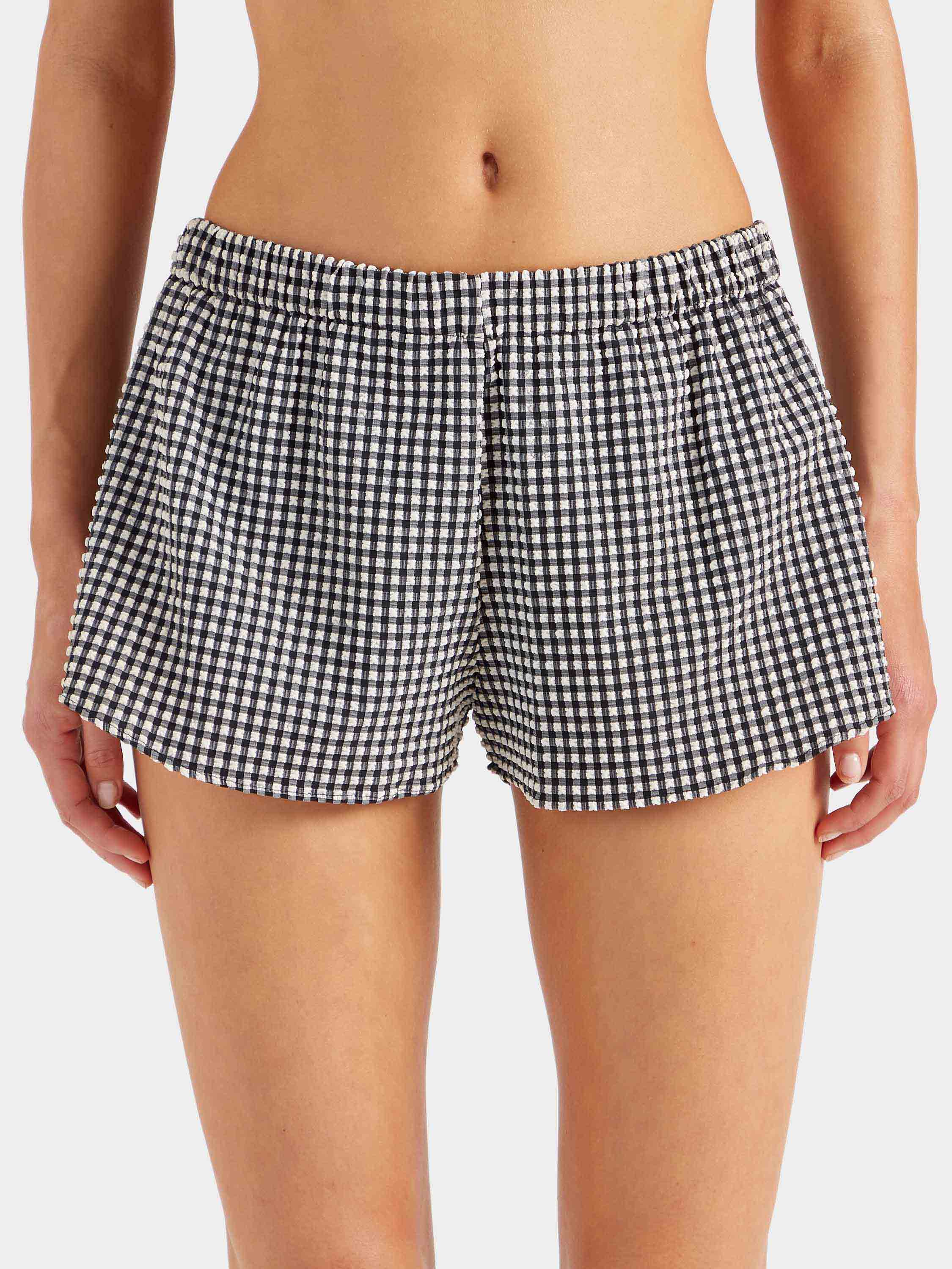 Gingham Seersucker Swim Shorts - Black Gingham