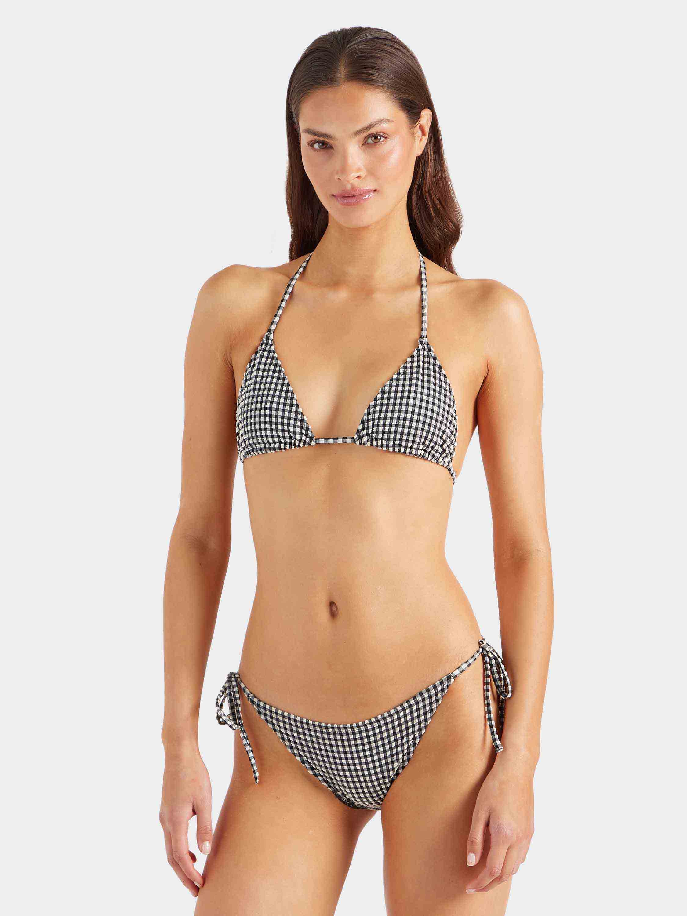 Gingham Seersucker Sabrina Bikini - Black Gingham