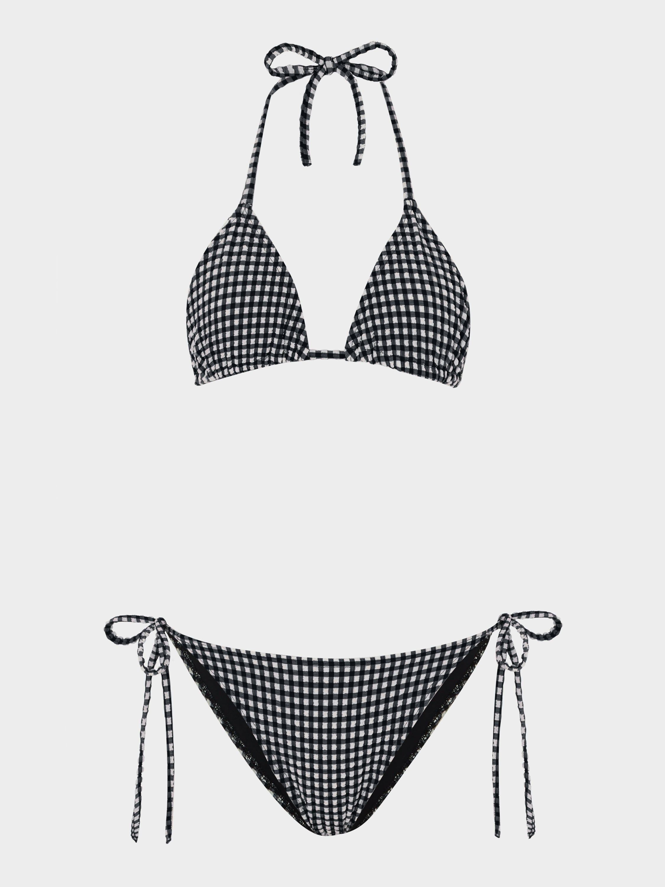 Gingham Seersucker Sabrina Bikini - Black Gingham
