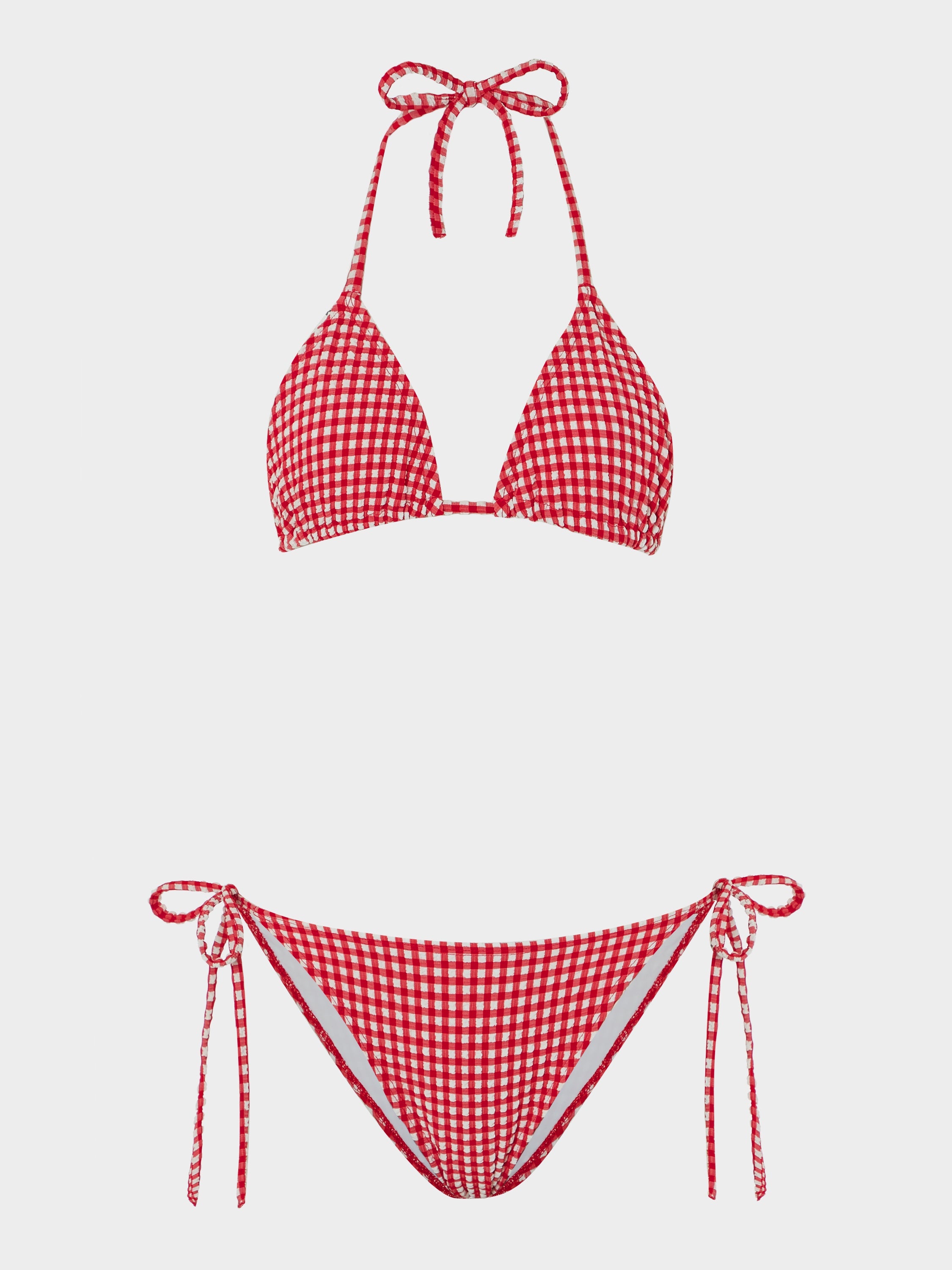 Gingham Seersucker Sabrina Bikini - Red Gingham