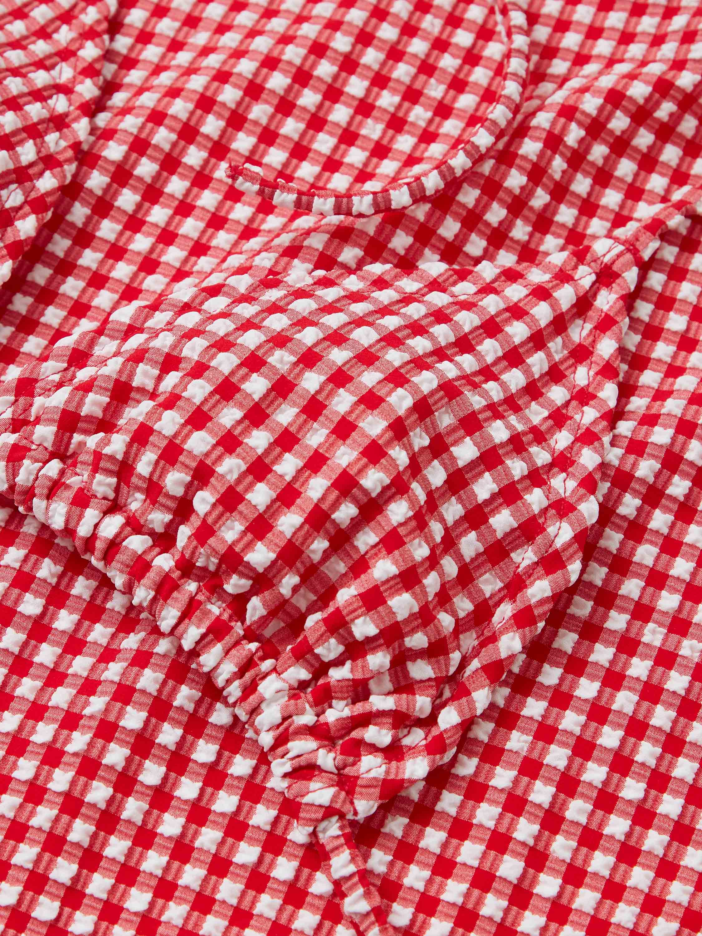 Gingham Seersucker Sabrina Bikini - Red Gingham