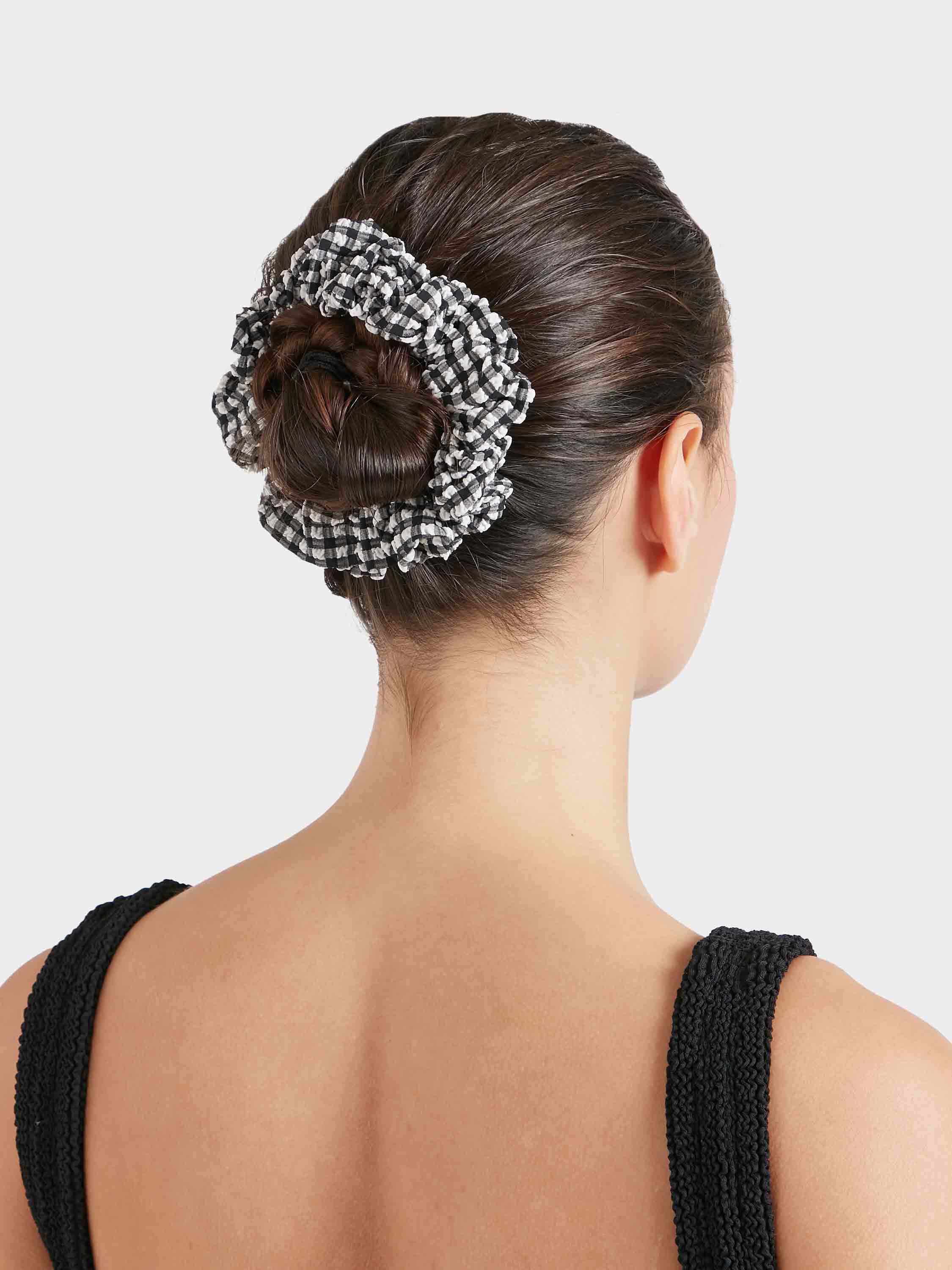 Gingham Seersucker Scrunchie - Black Gingham