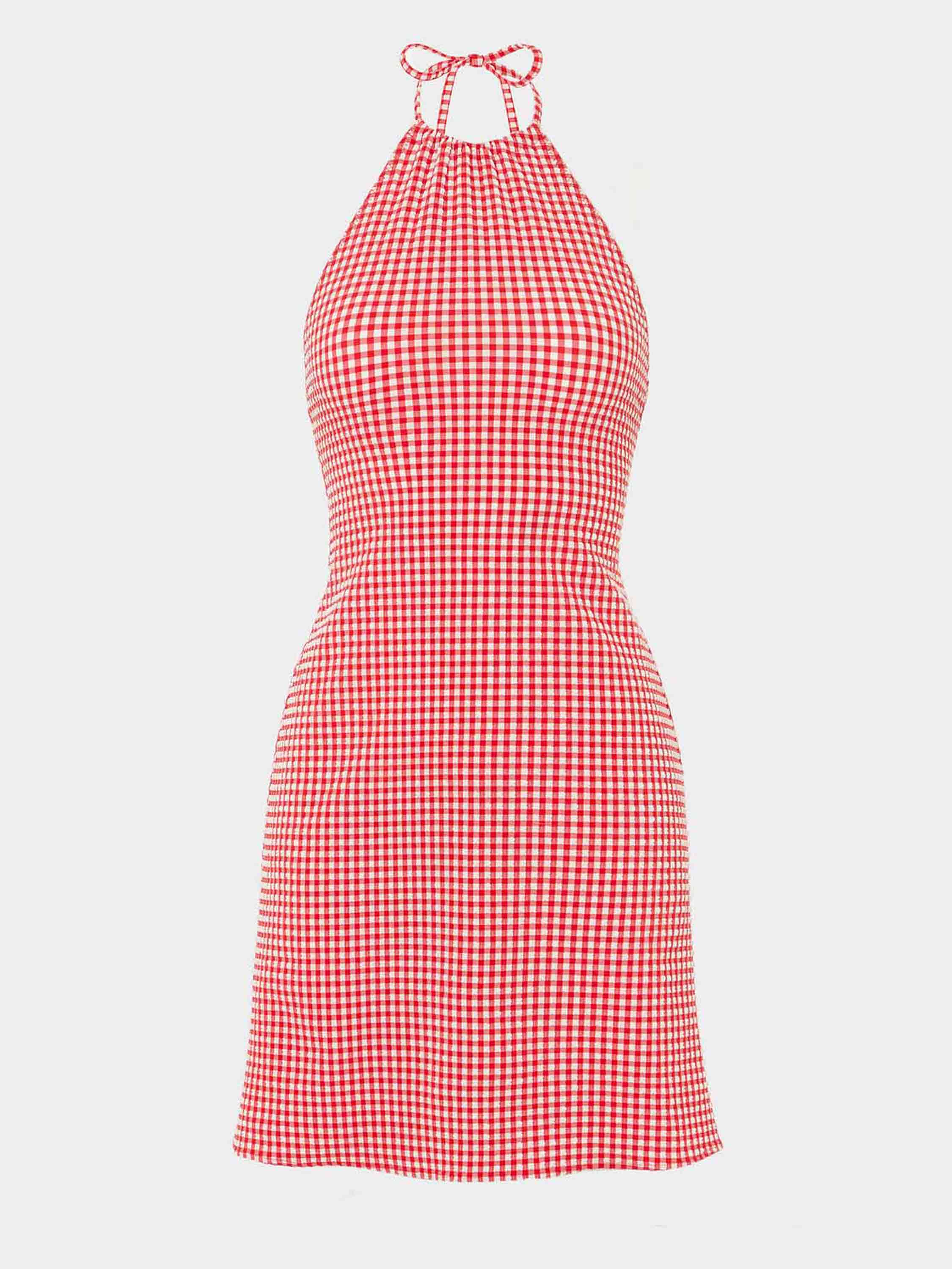 Gingham Seersucker Mini Dress - Red Gingham