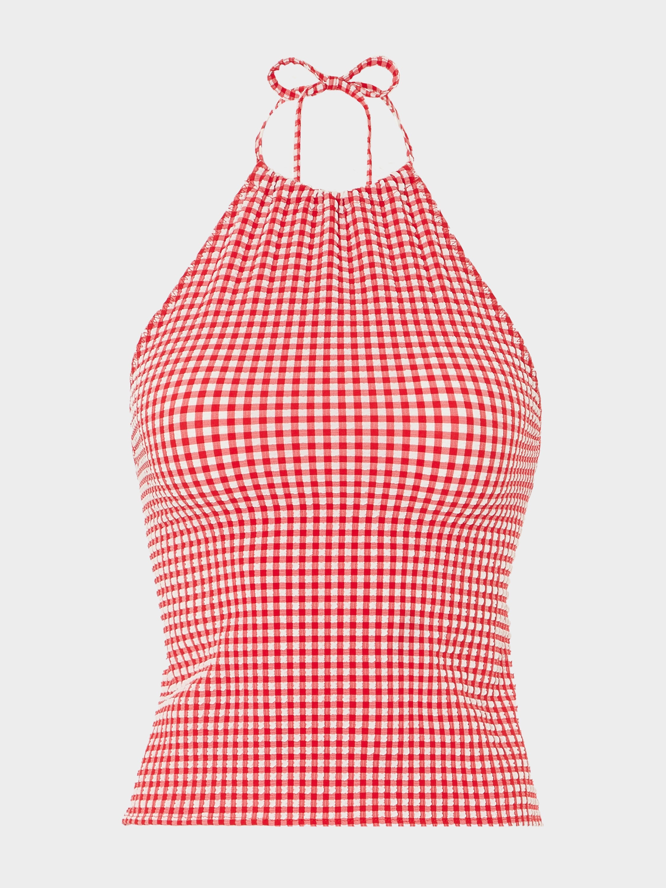 Gingham Seersucker Halter Top - Red Gingham