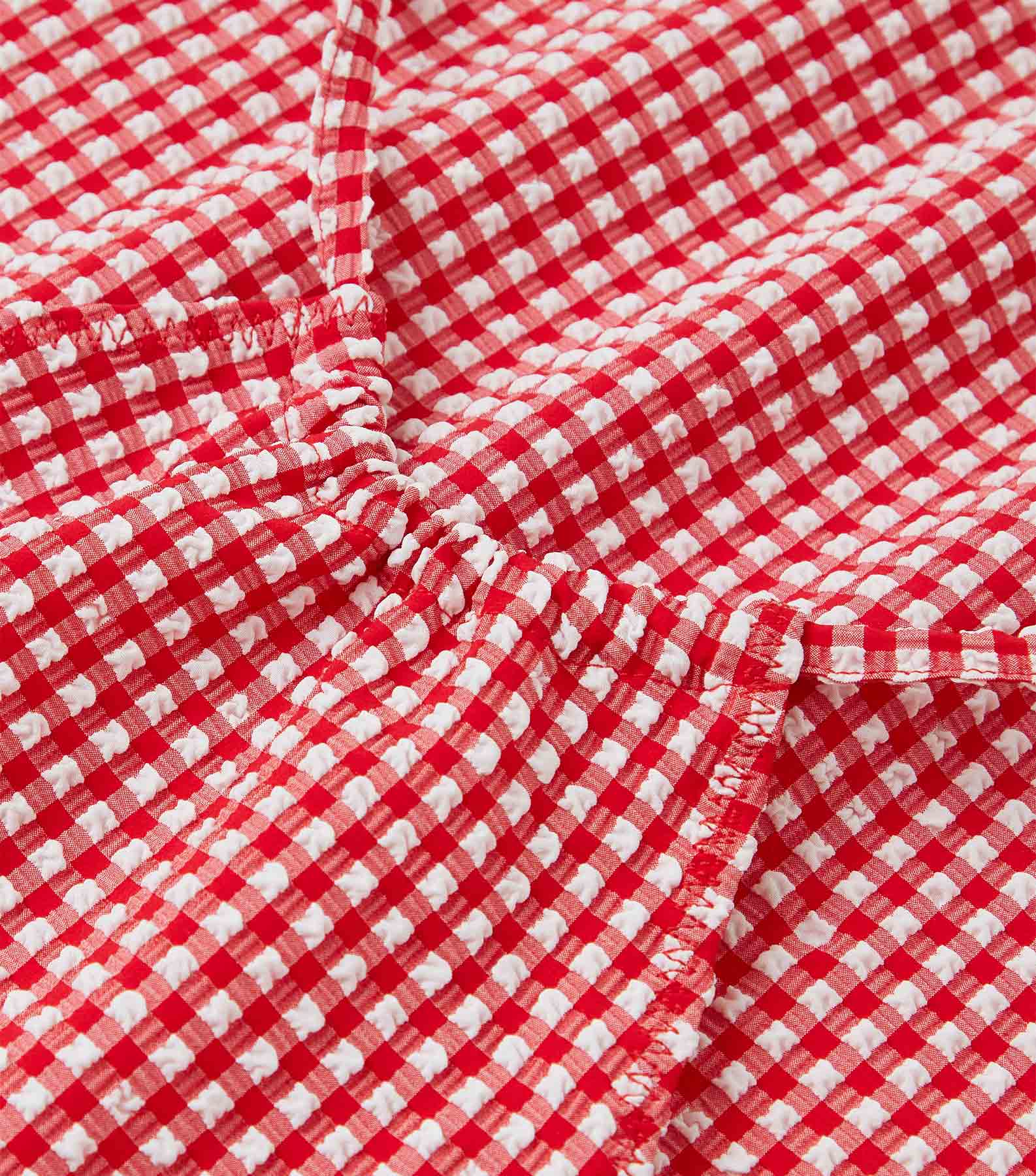 Gingham Seersucker Mini Dress - Red Gingham