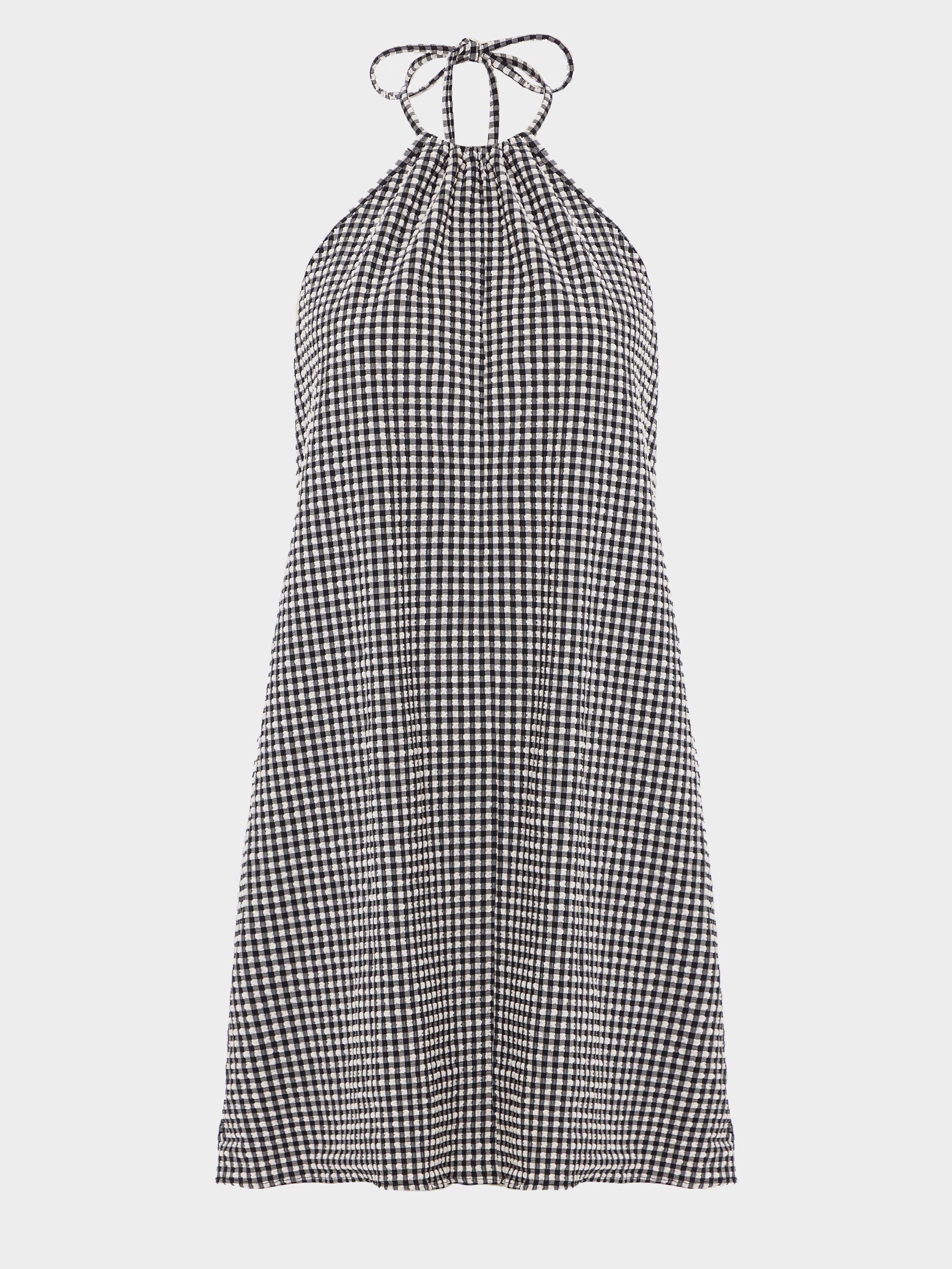 Gingham Seersucker Mini Dress - Black Gingham