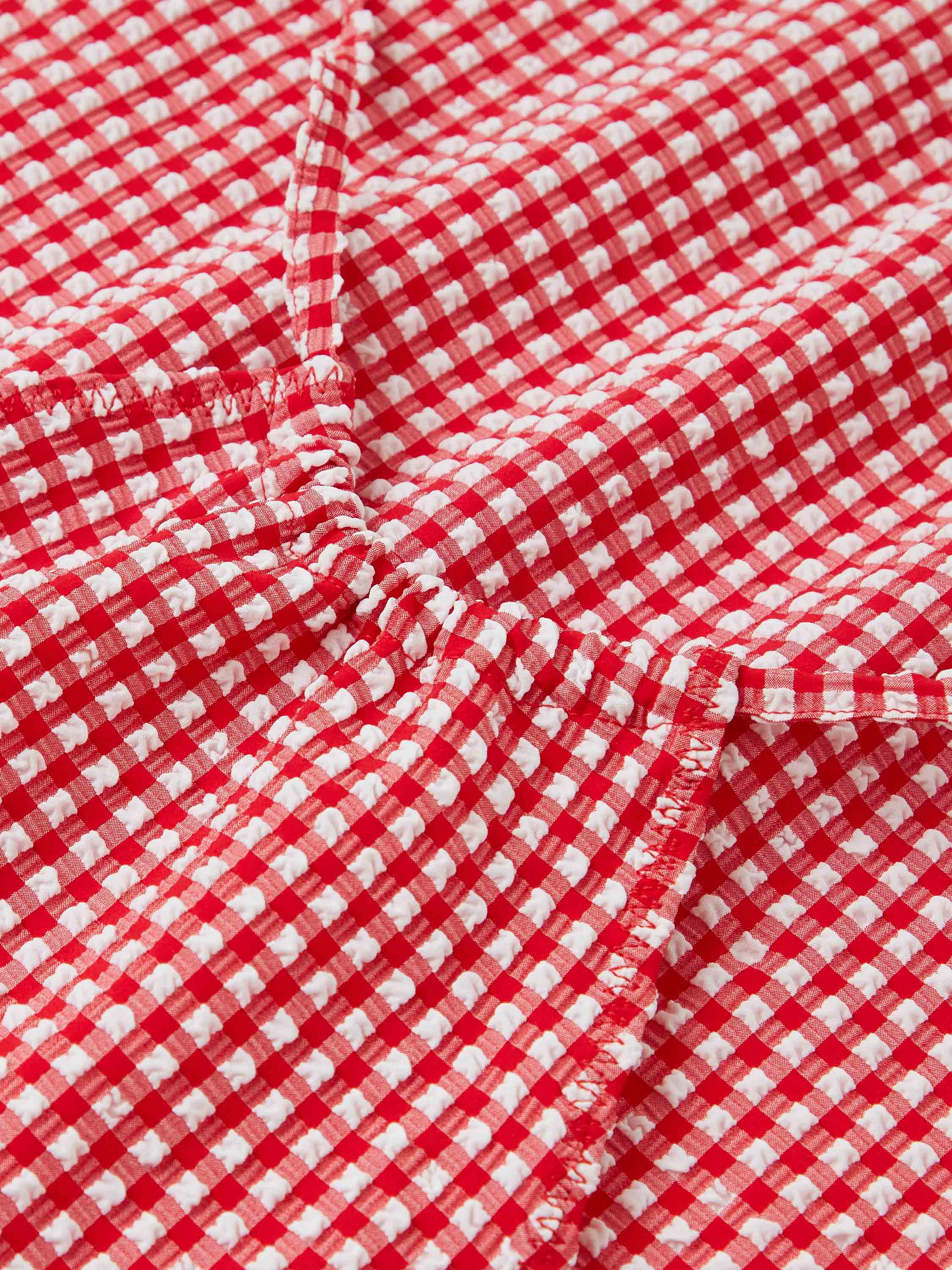 Gingham Seersucker Mini Dress - Red Gingham