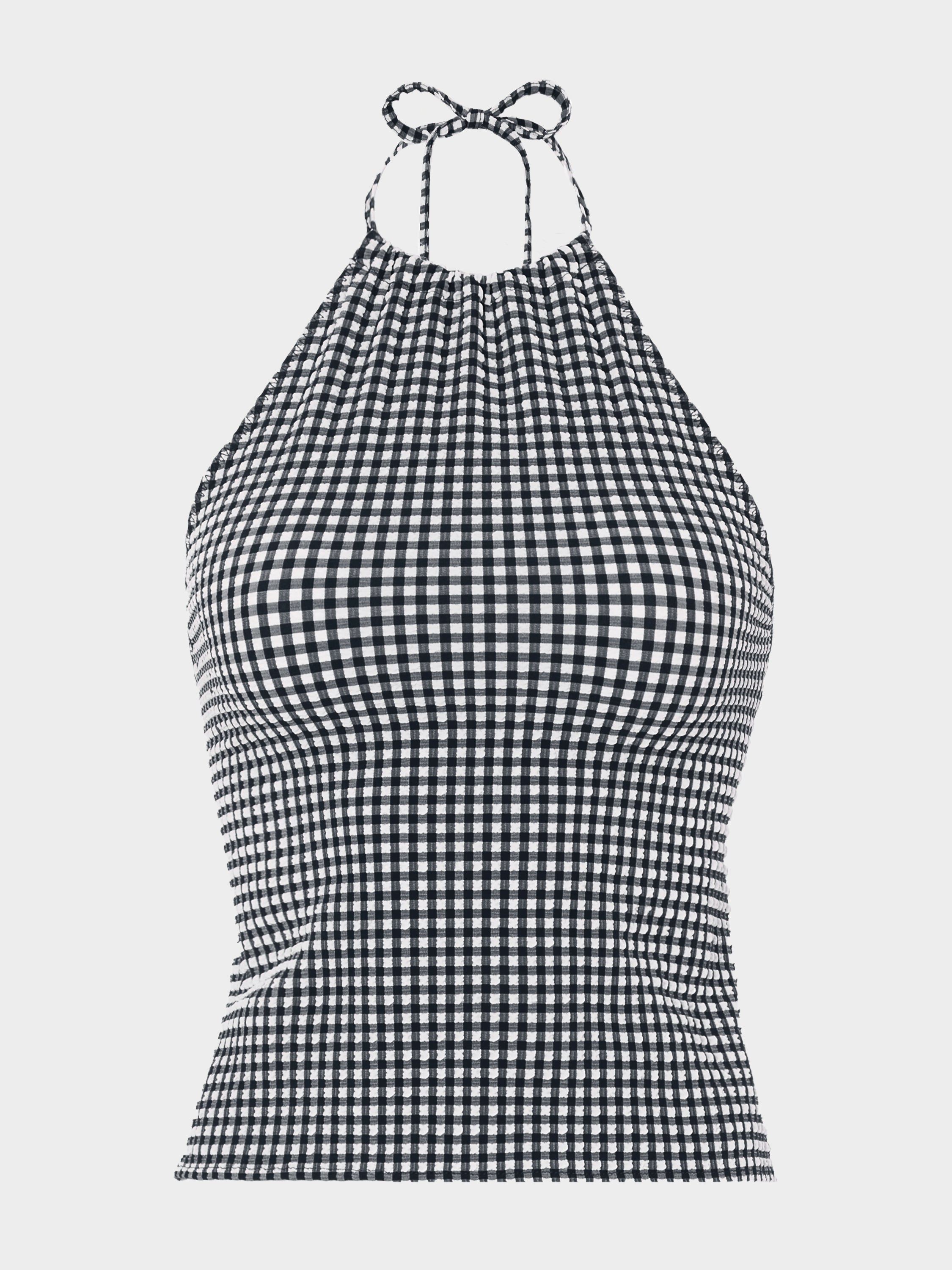 Gingham Seersucker Halter Top - Black Gingham