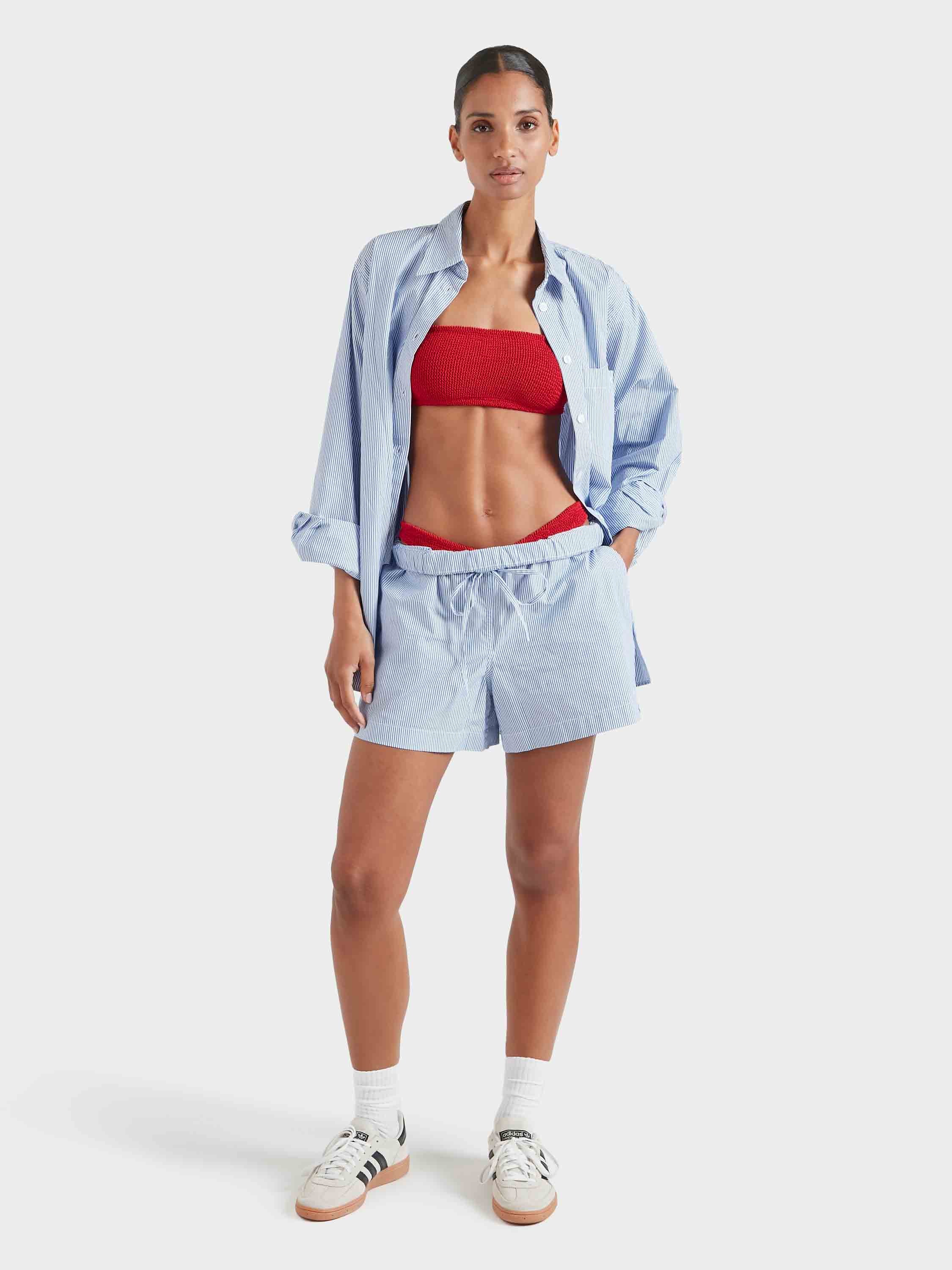 Embroidered Oversized Shirt - Blue Stripe