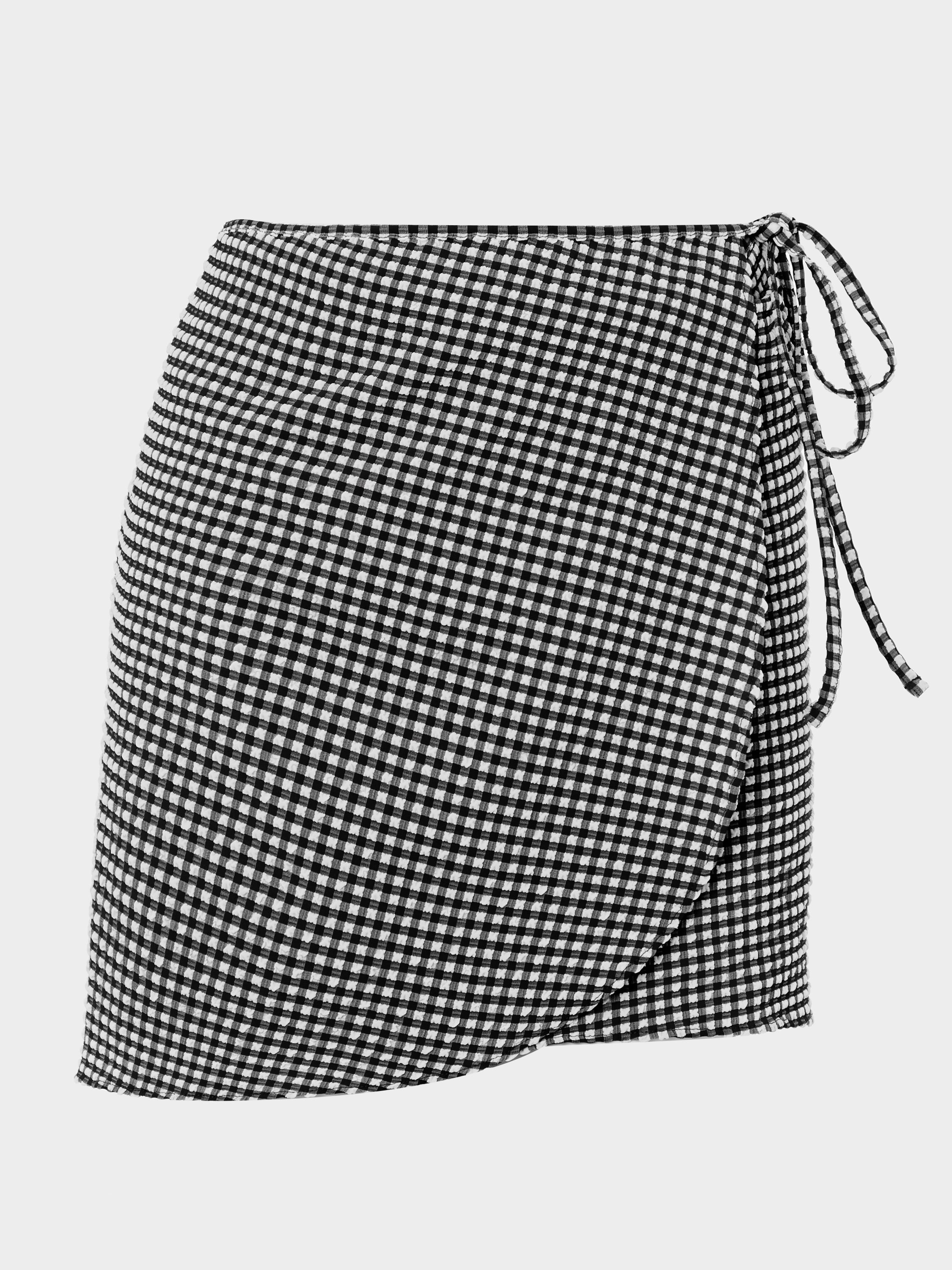 Gingham Seersucker Short Sarong - Black Gingham