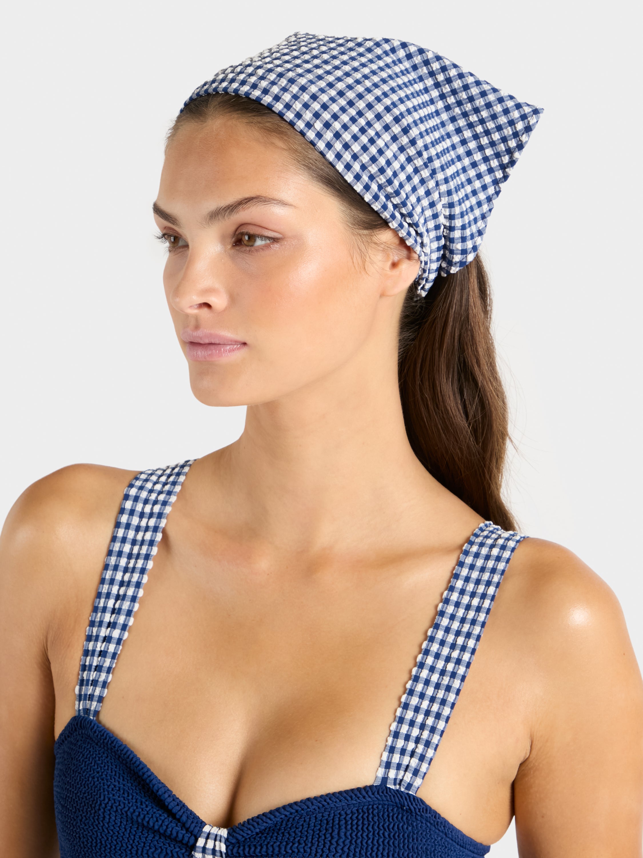 Sofia Gingham Headscarf - Navy Gingham
