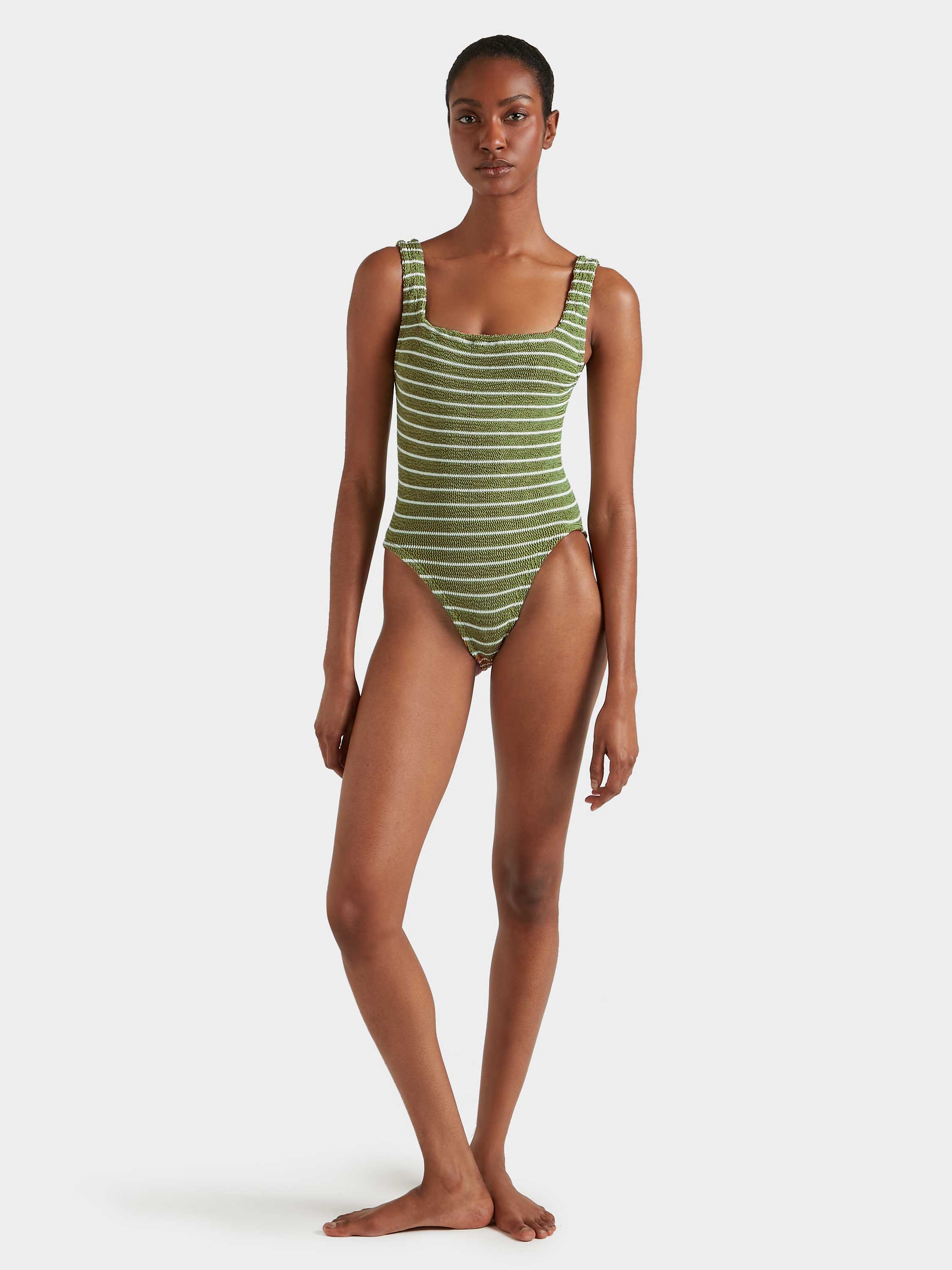 Square Neck Swim - Metallic Moss/White Stripe