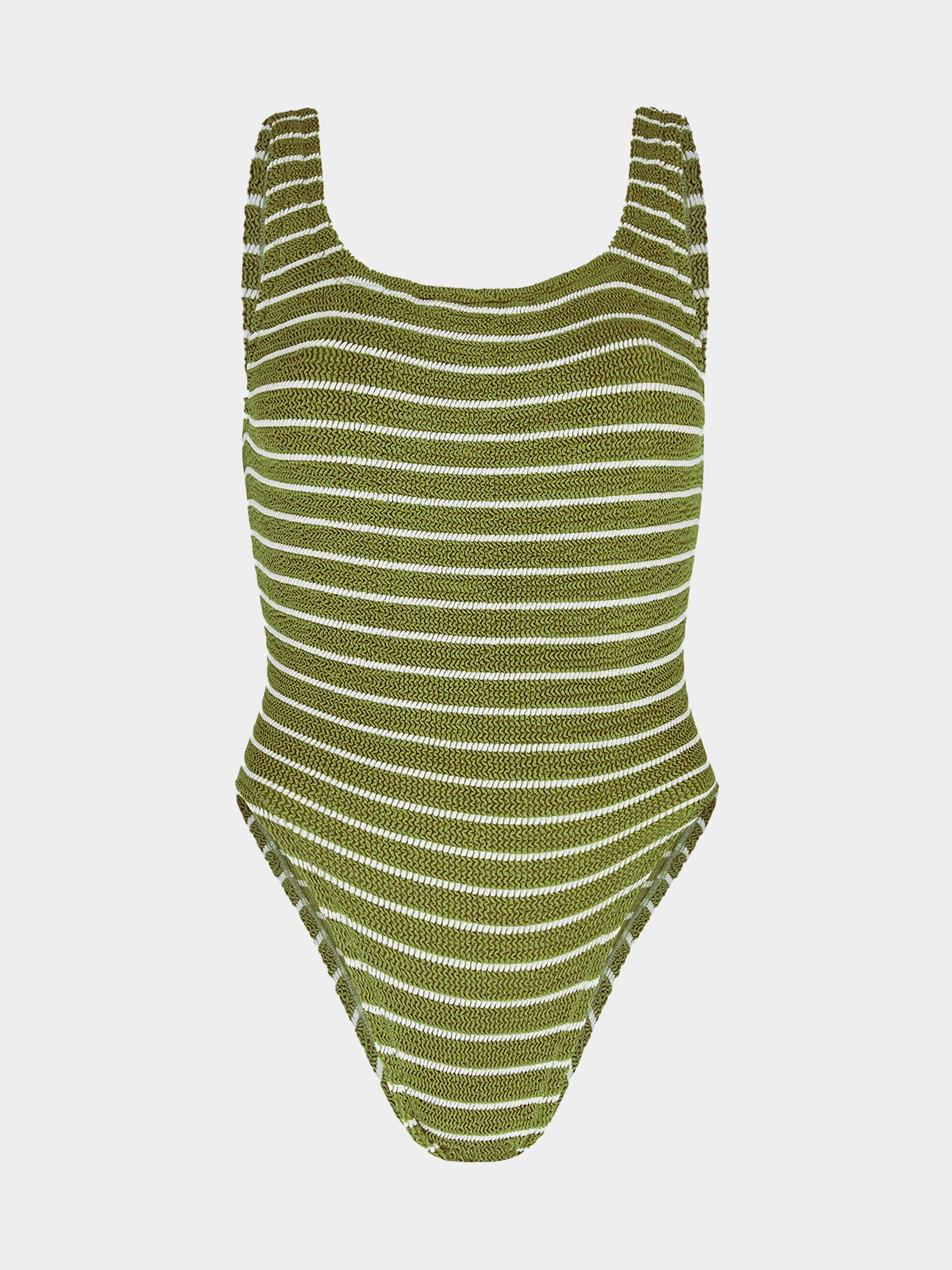 Square Neck Swim - Metallic Moss/White Stripe