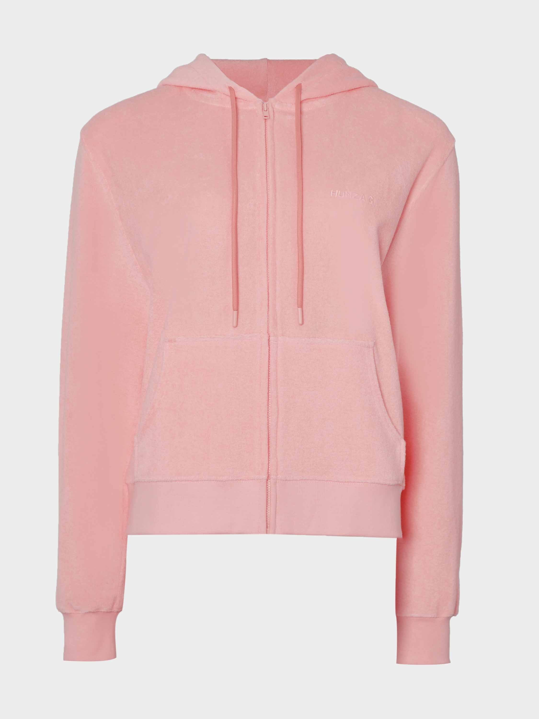 Terry Towelling Zip Hoodie - Pink