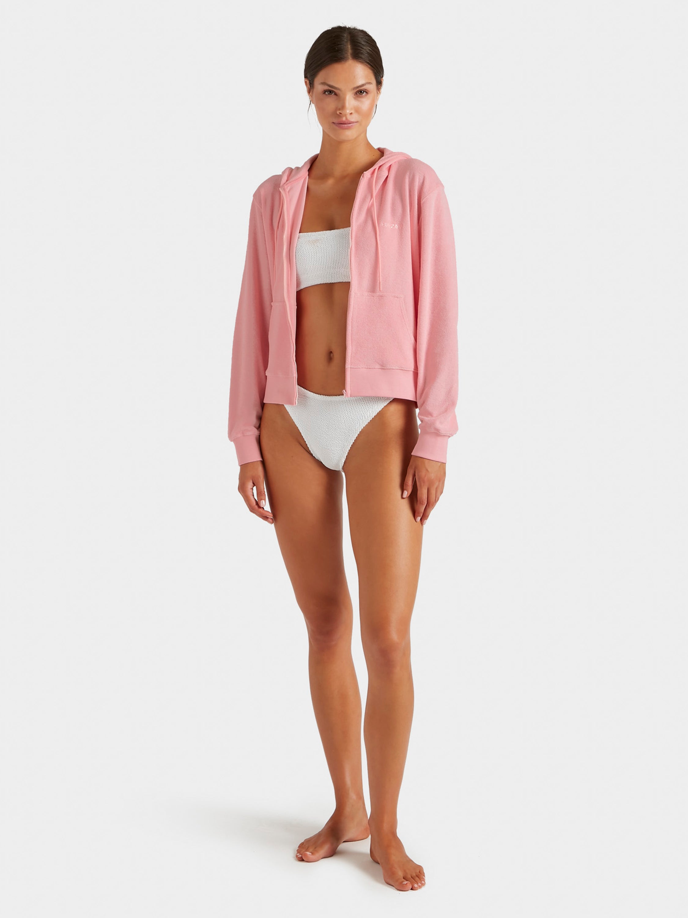 Terry Towelling Zip Hoodie - Pink