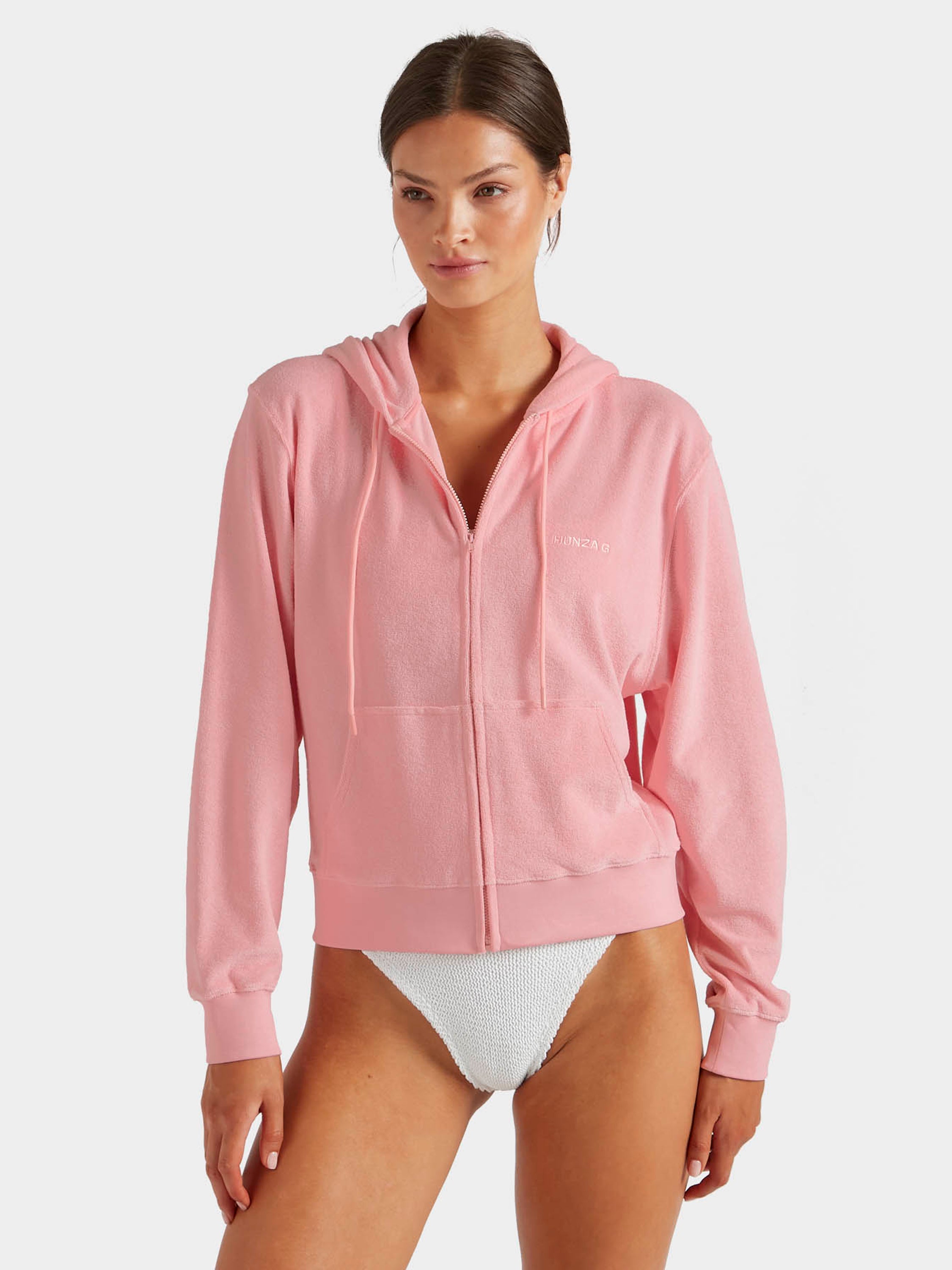 Terry Towelling Zip Hoodie - Pink