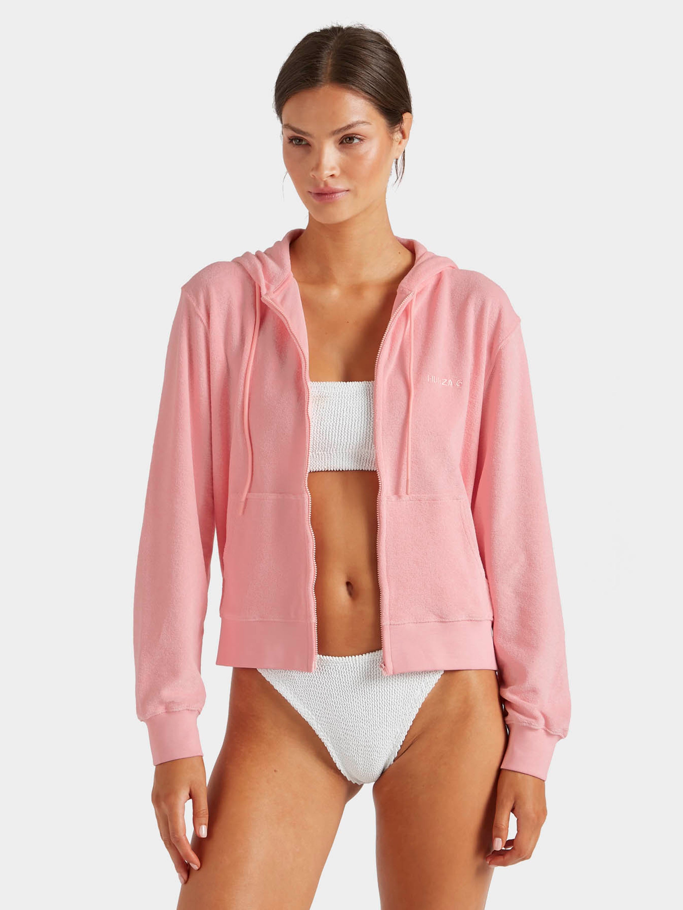 Terry Towelling Zip Hoodie - Pink