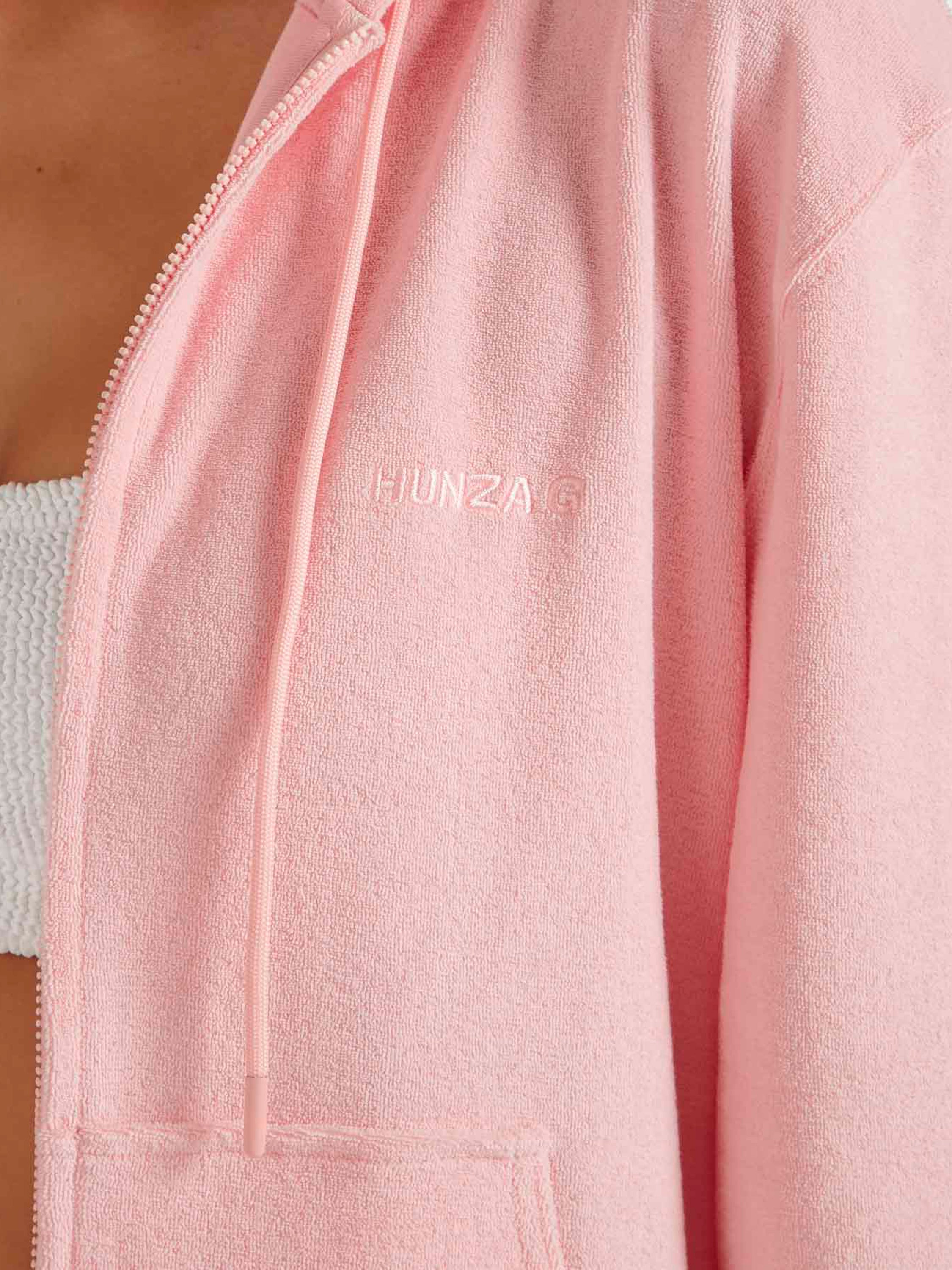 Terry Towelling Zip Hoodie - Pink